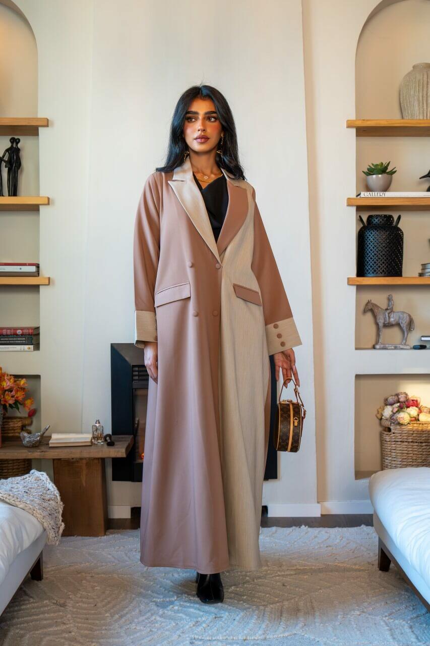 Light beige and nude crepe blazer abaya image 0