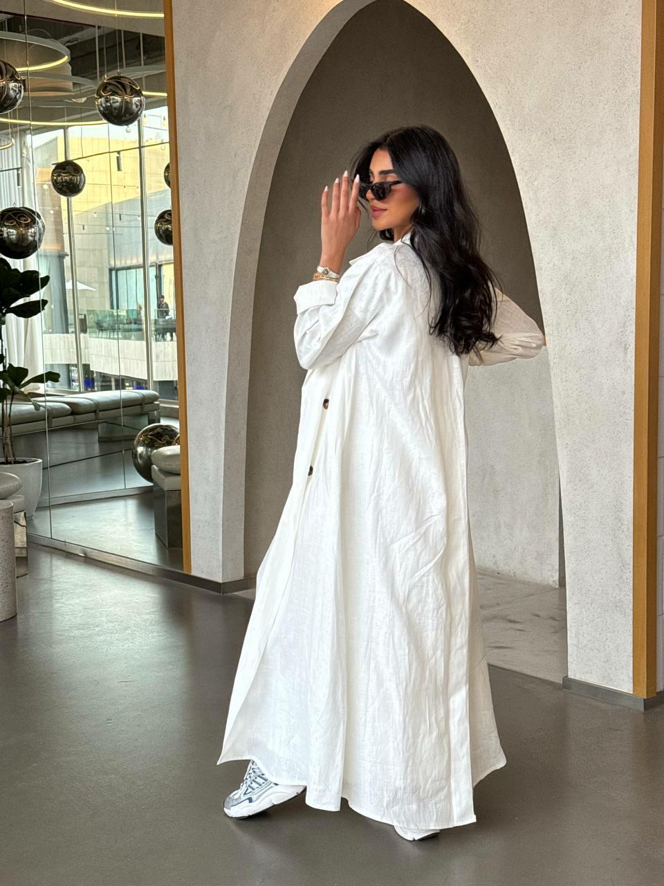 Off-white linen abaya image 1
