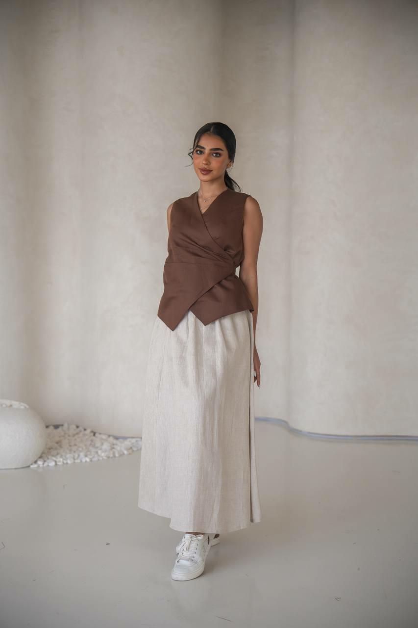 Beige linen abaya with inner set image 4