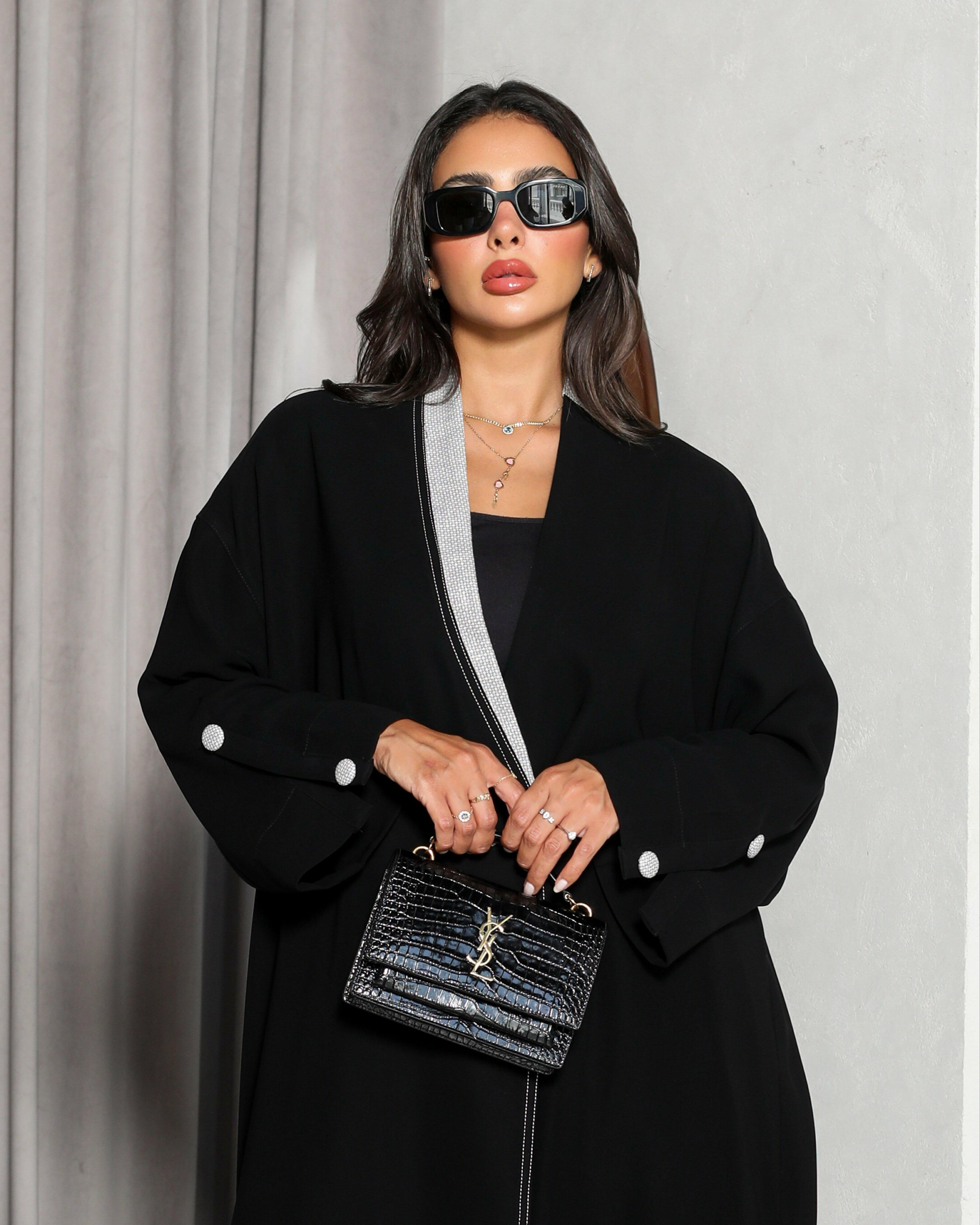 Black and grey crepe abaya image 1