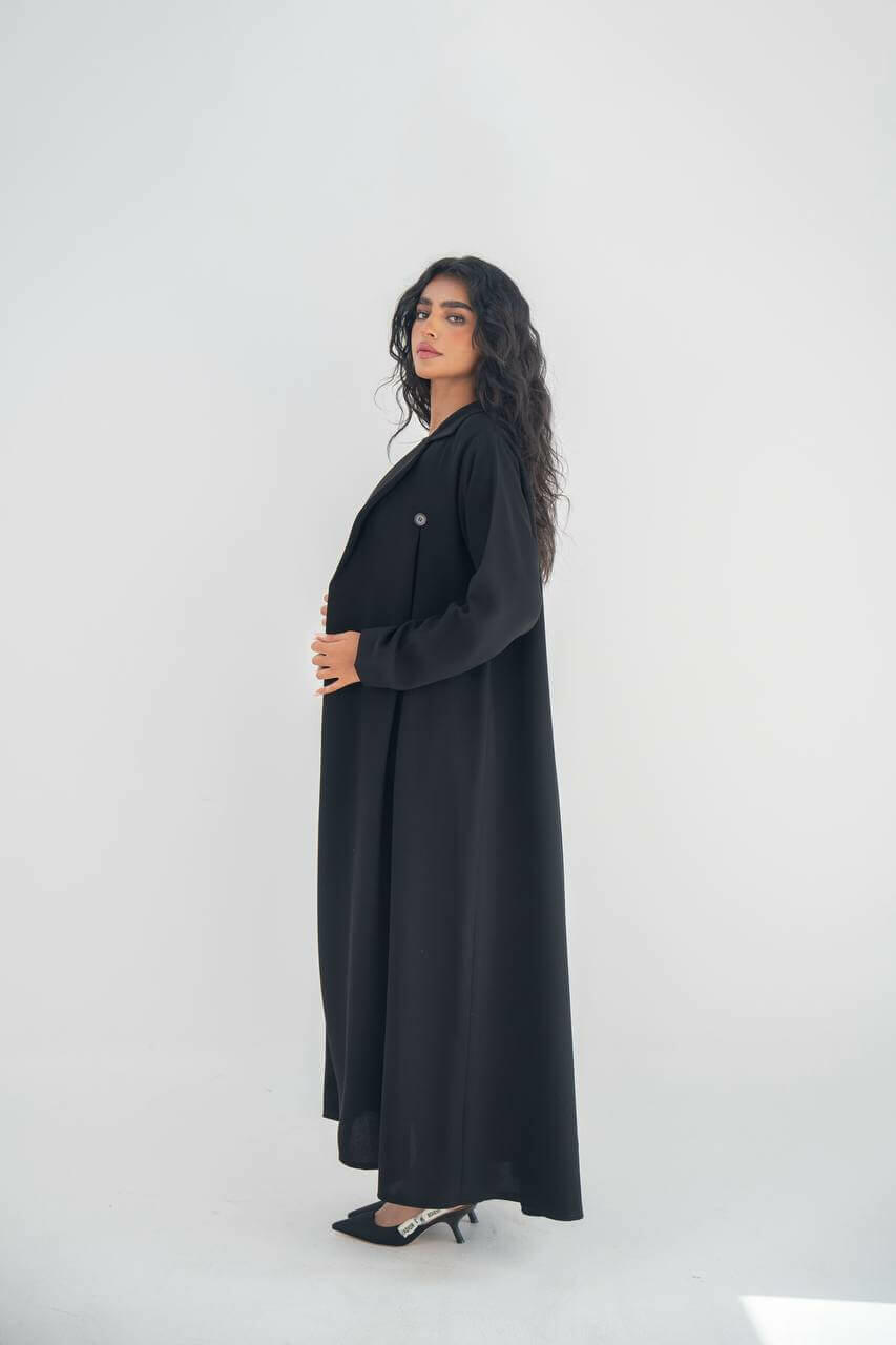 Black linen Blazer Abaya with Inner Suit image 2