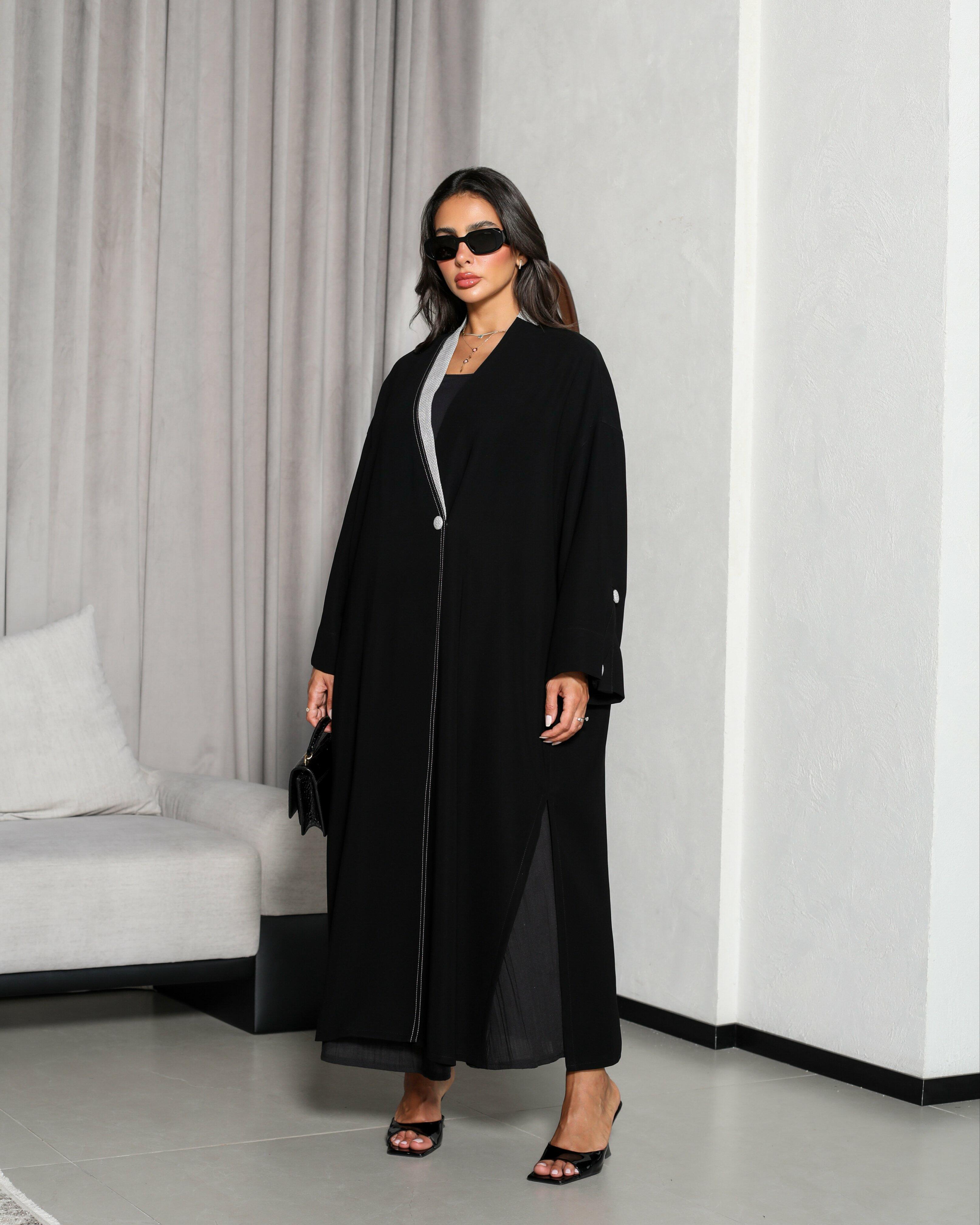 Black and grey crepe abaya image 0
