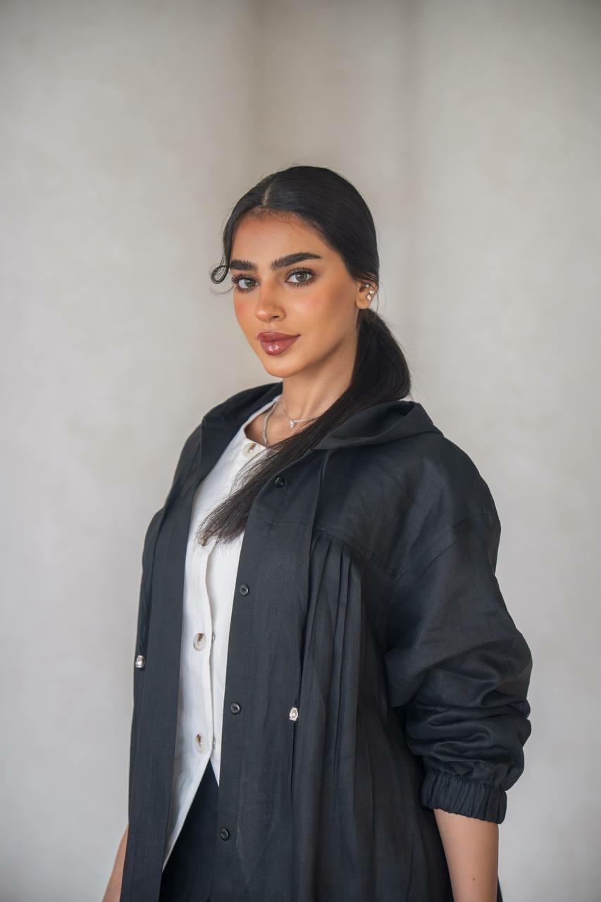 Black linen practical abaya with inner set image 1