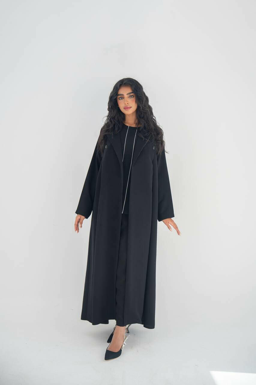 Black linen Blazer Abaya with Inner Suit image 1