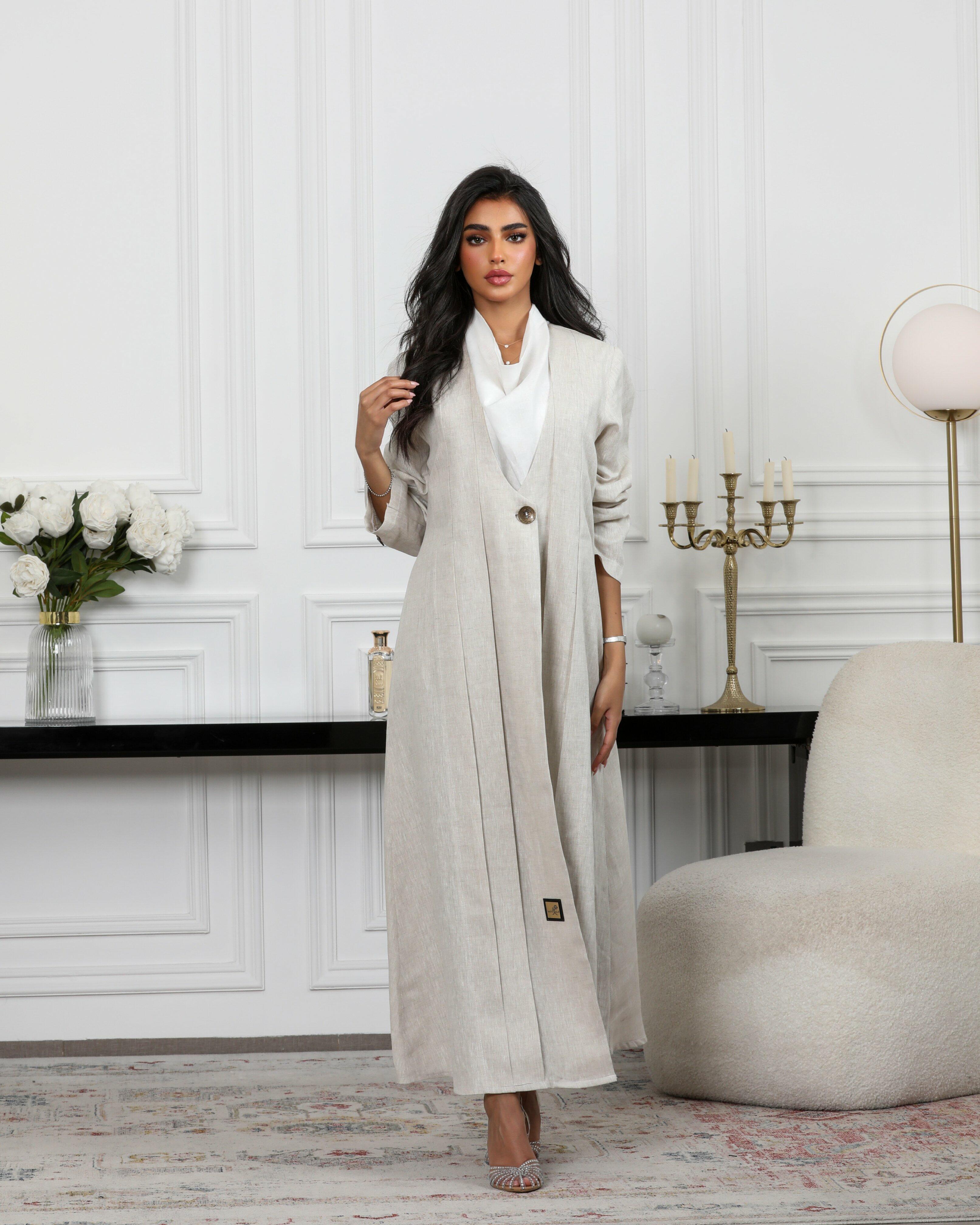 Beige linen blazer abaya image 0