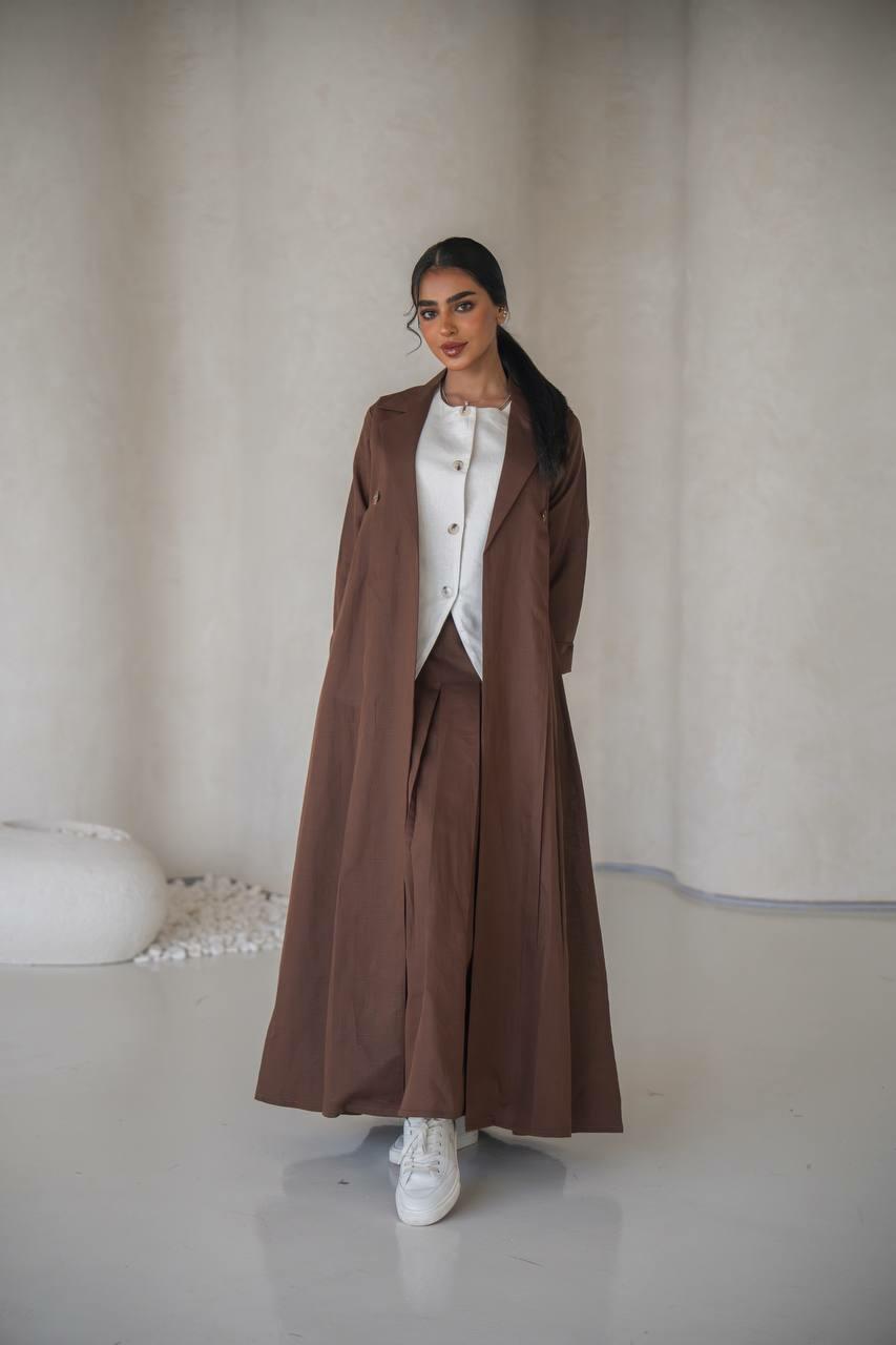 Brown linen blazer abaya with inner set  image 0