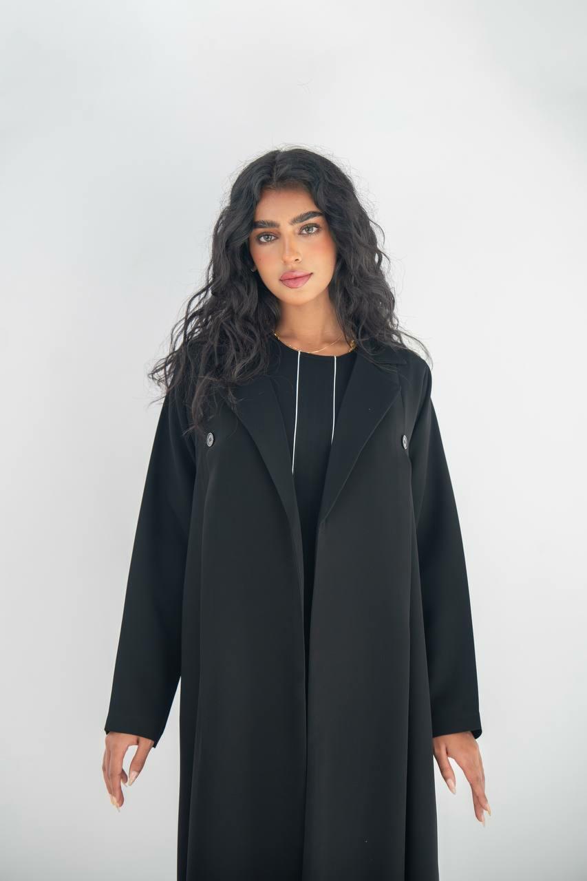 Black linen Blazer Abaya with Inner Suit image 0