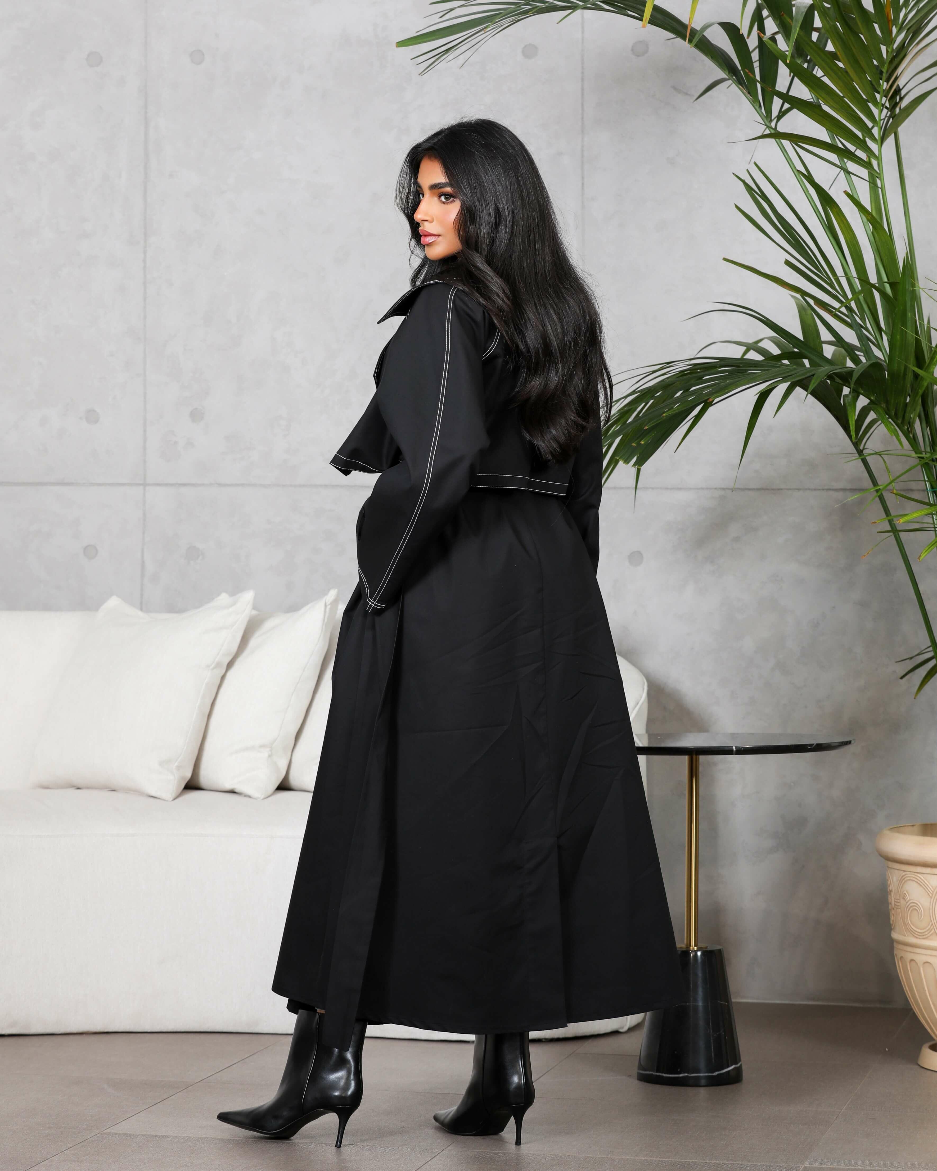 Black trench coat blazer abaya image 2