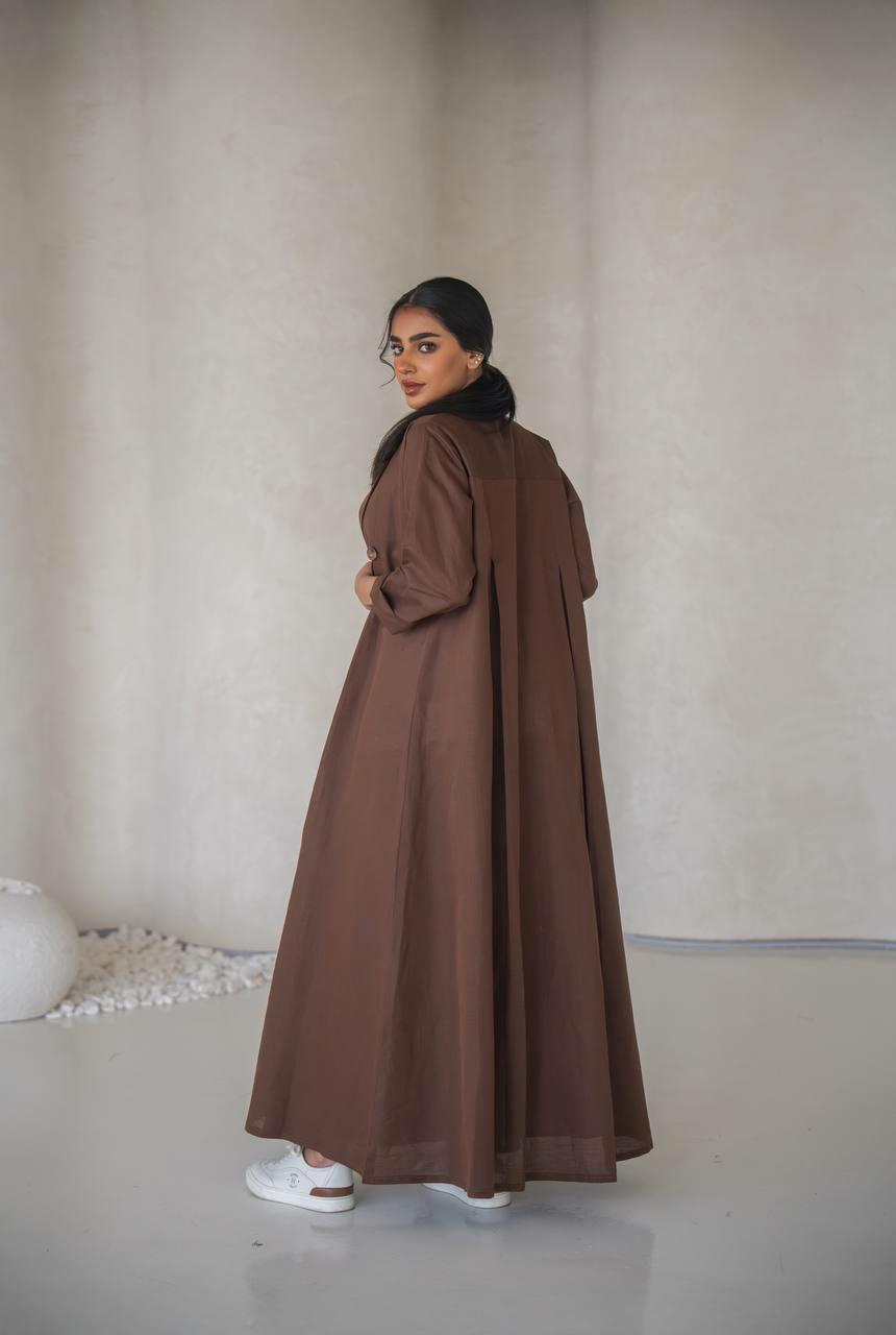 Brown linen blazer abaya with inner set  image 3