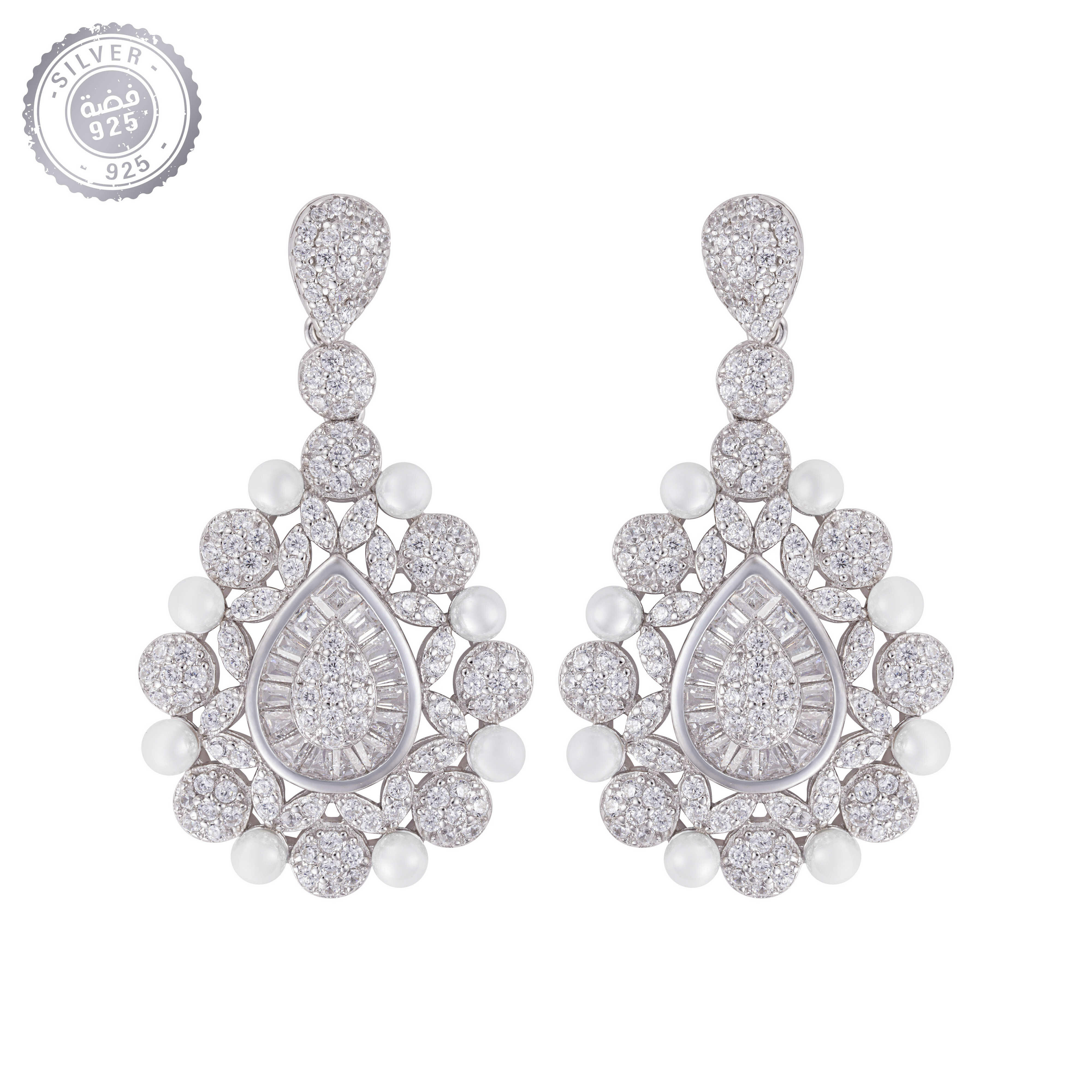 أقراط فضة ولؤلؤ متدلية image 0