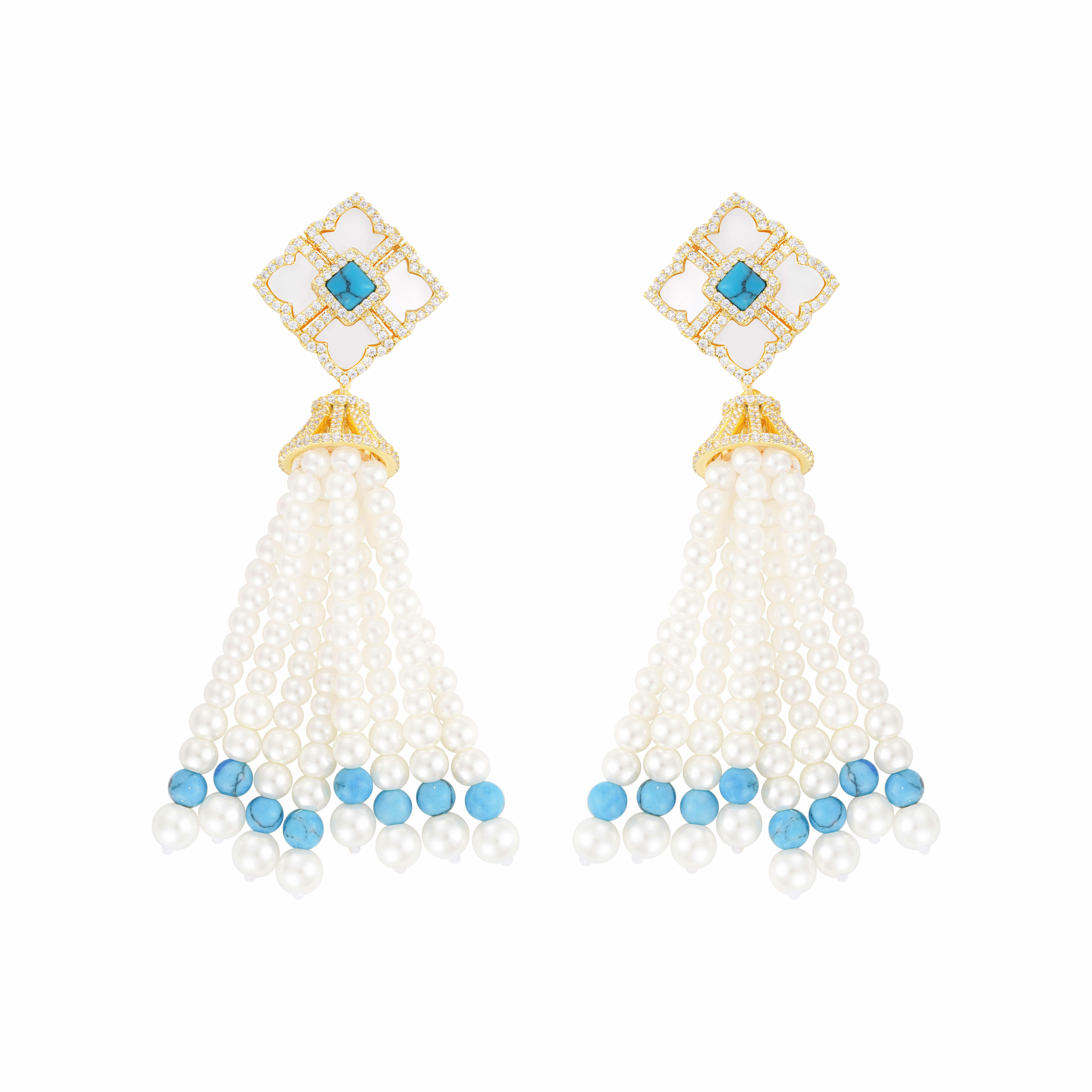 Gold Toned Pearl Necklace-Turquoise image 3