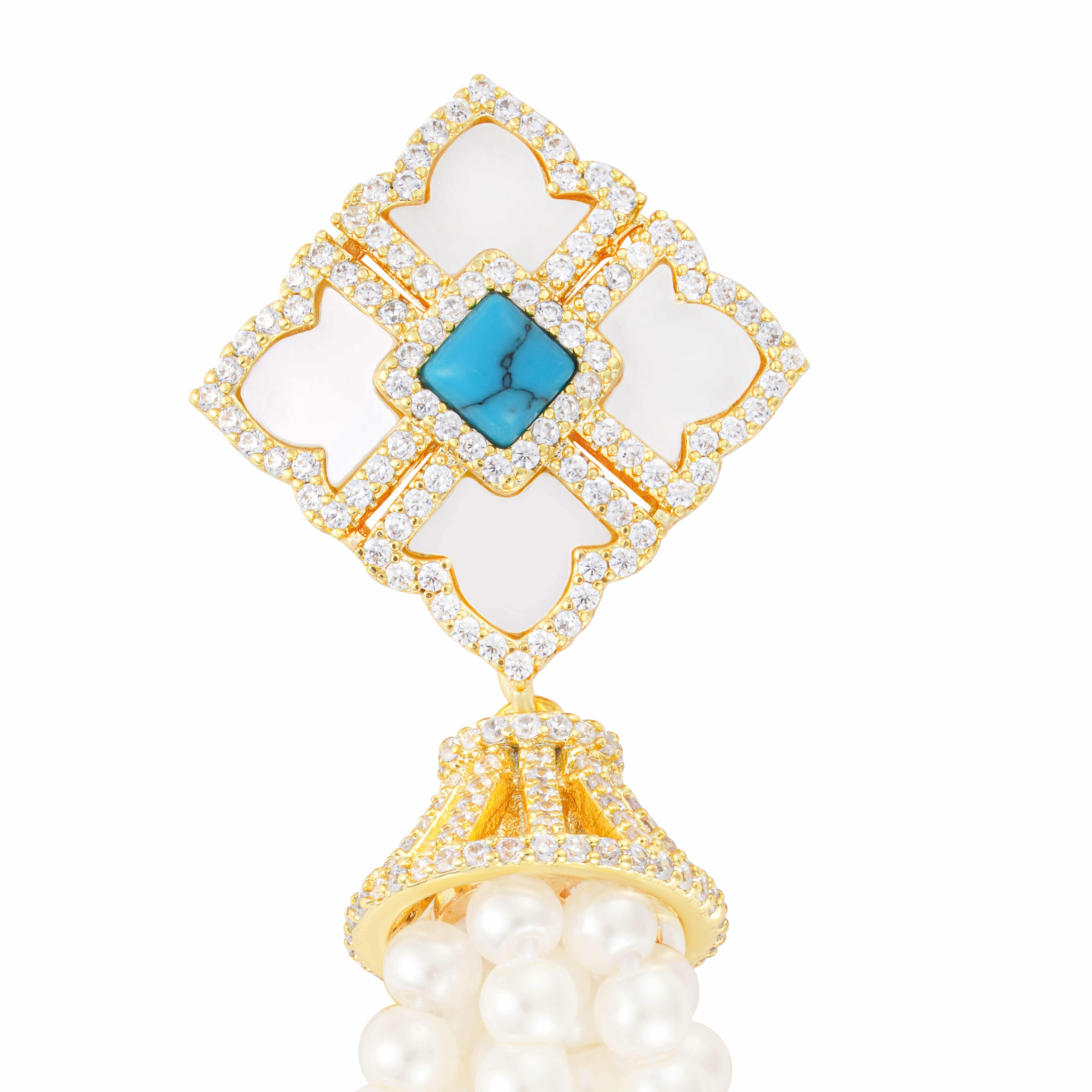 Gold Toned Pearl Necklace-Turquoise image 4