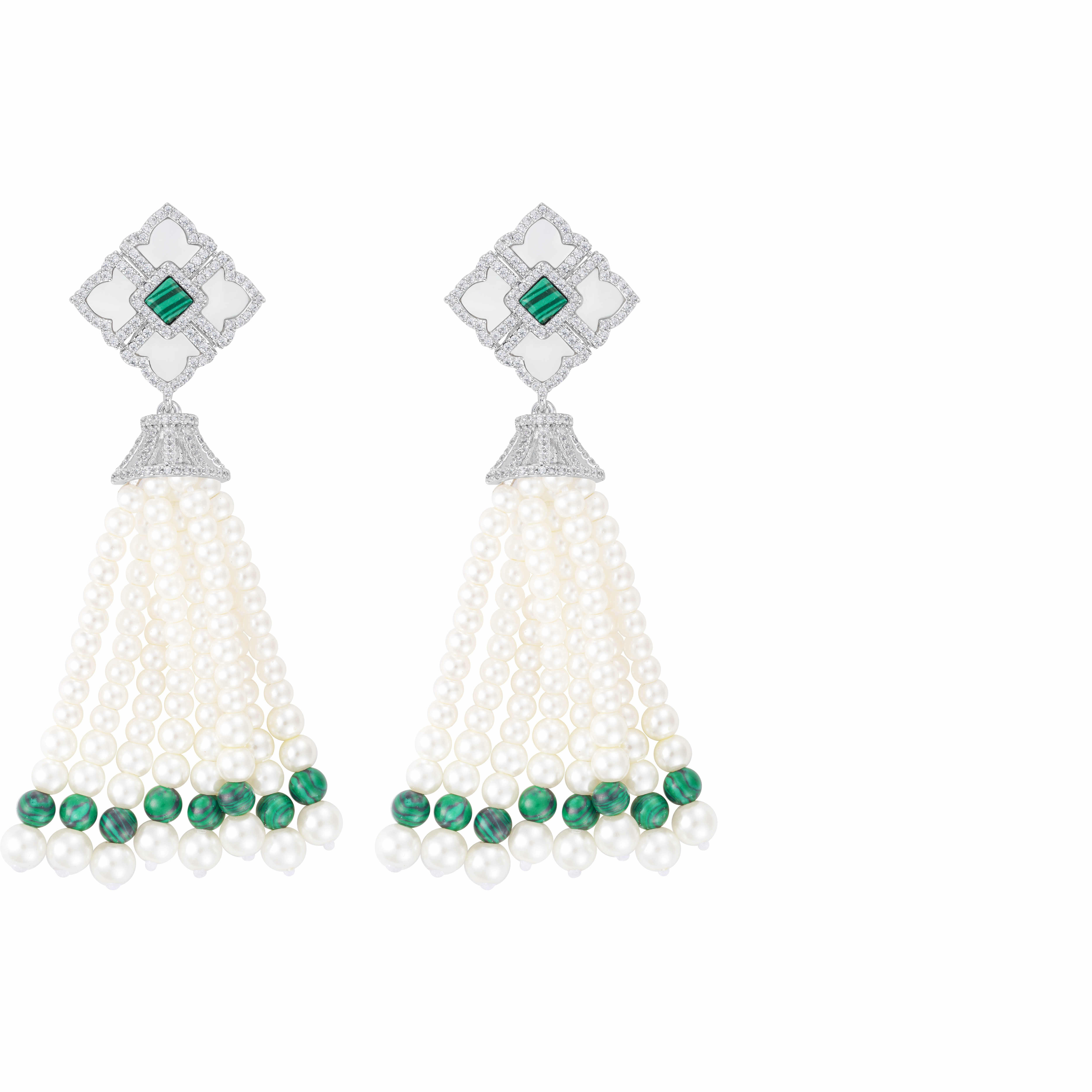 Silver Toned Pearl Necklace-Green image 3