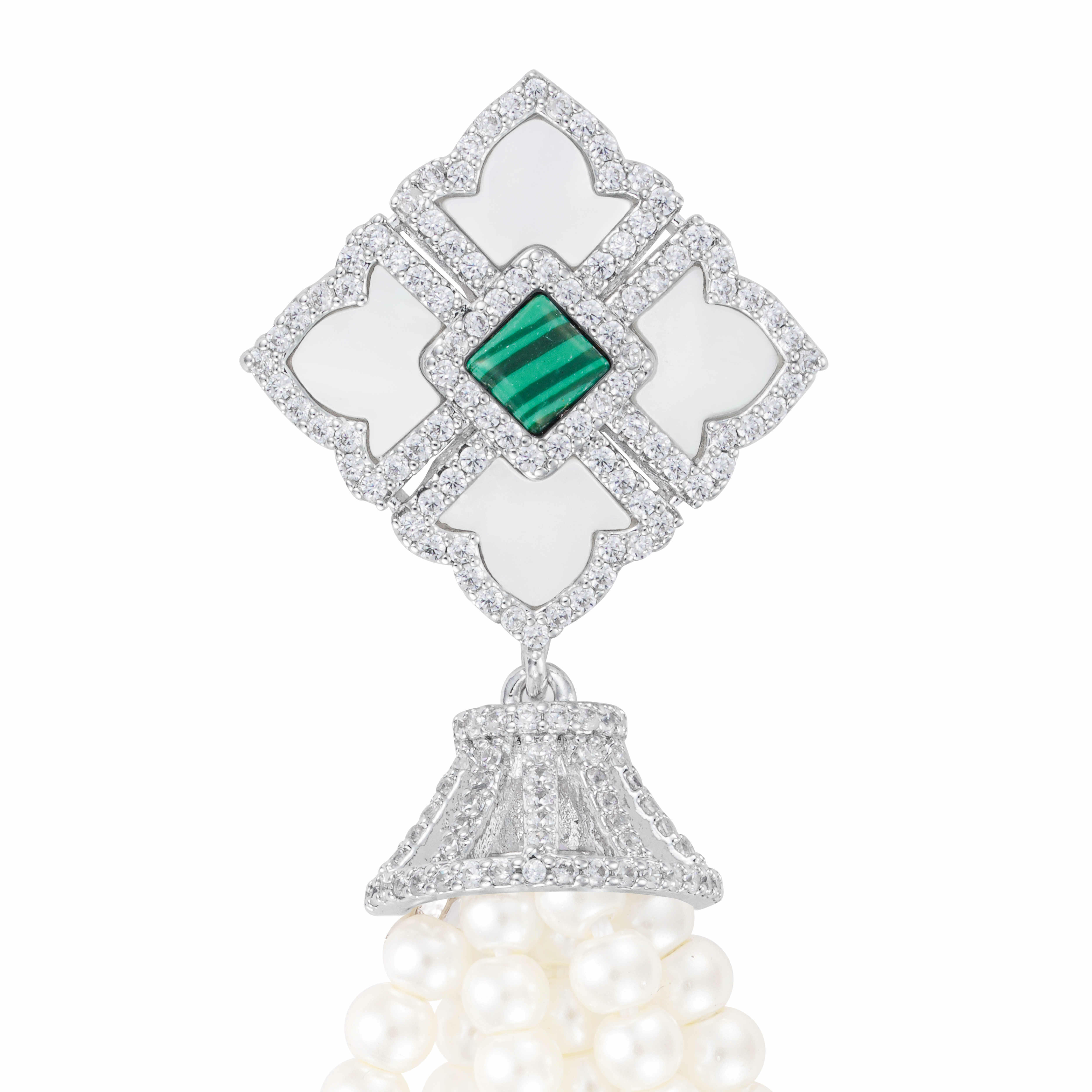 Silver Toned Pearl Necklace-Green image 4