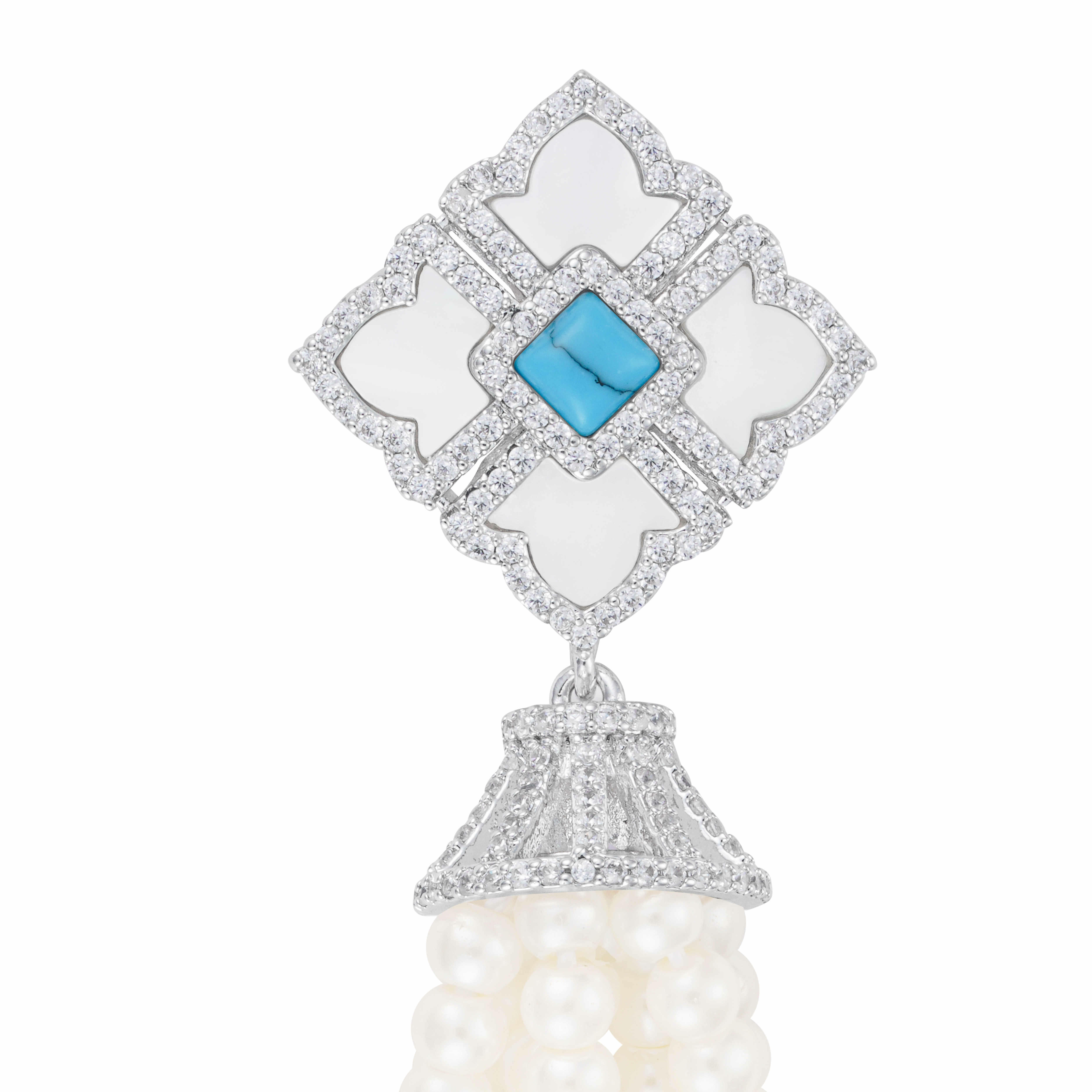 Silver Toned Pearl Necklace-Turquoise image 4