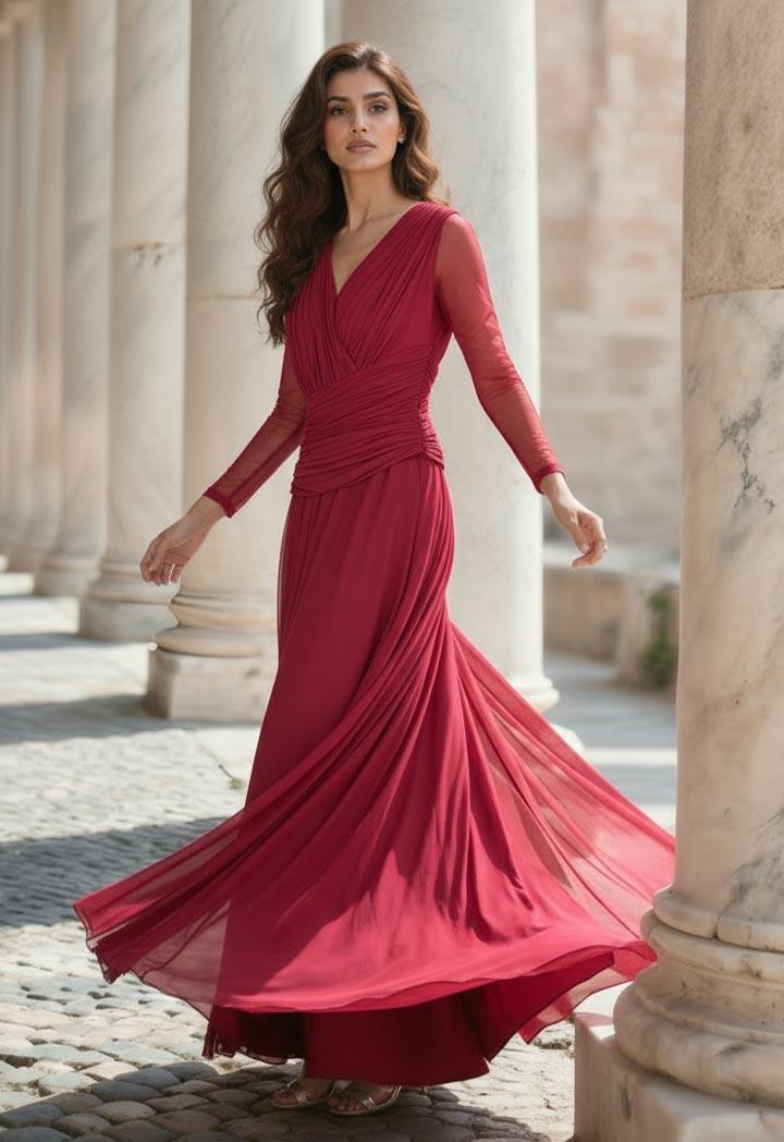 فستان شيفون ماكسي بأكمام طويلة  image 1