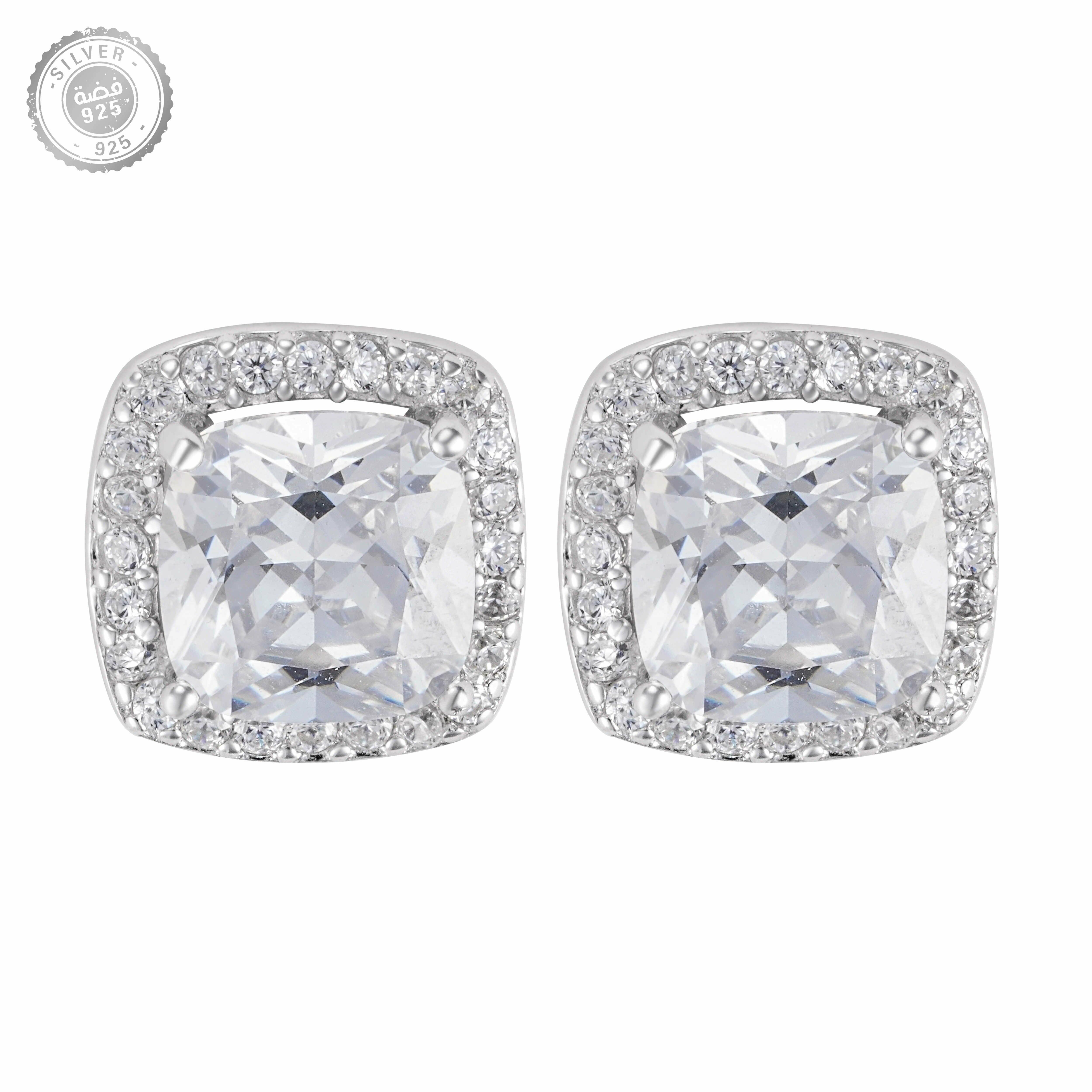 أقراط فضة كريستالية مربعة image 0