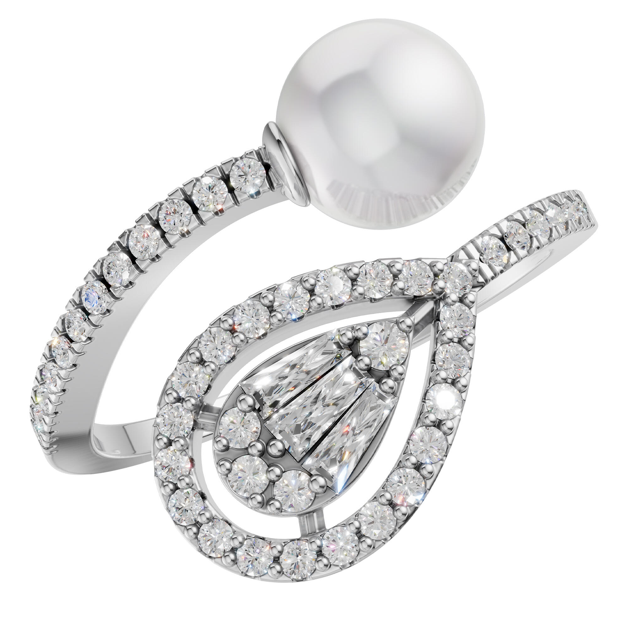 Crystal Pearl Silver Ring image 1