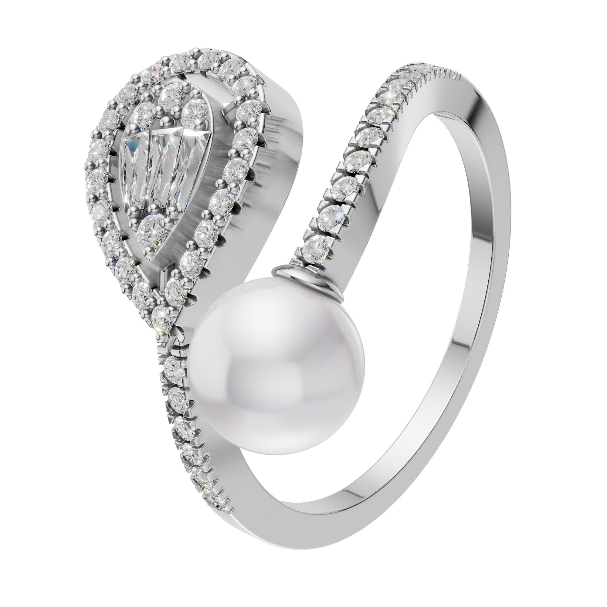 Crystal Pearl Silver Ring image 0