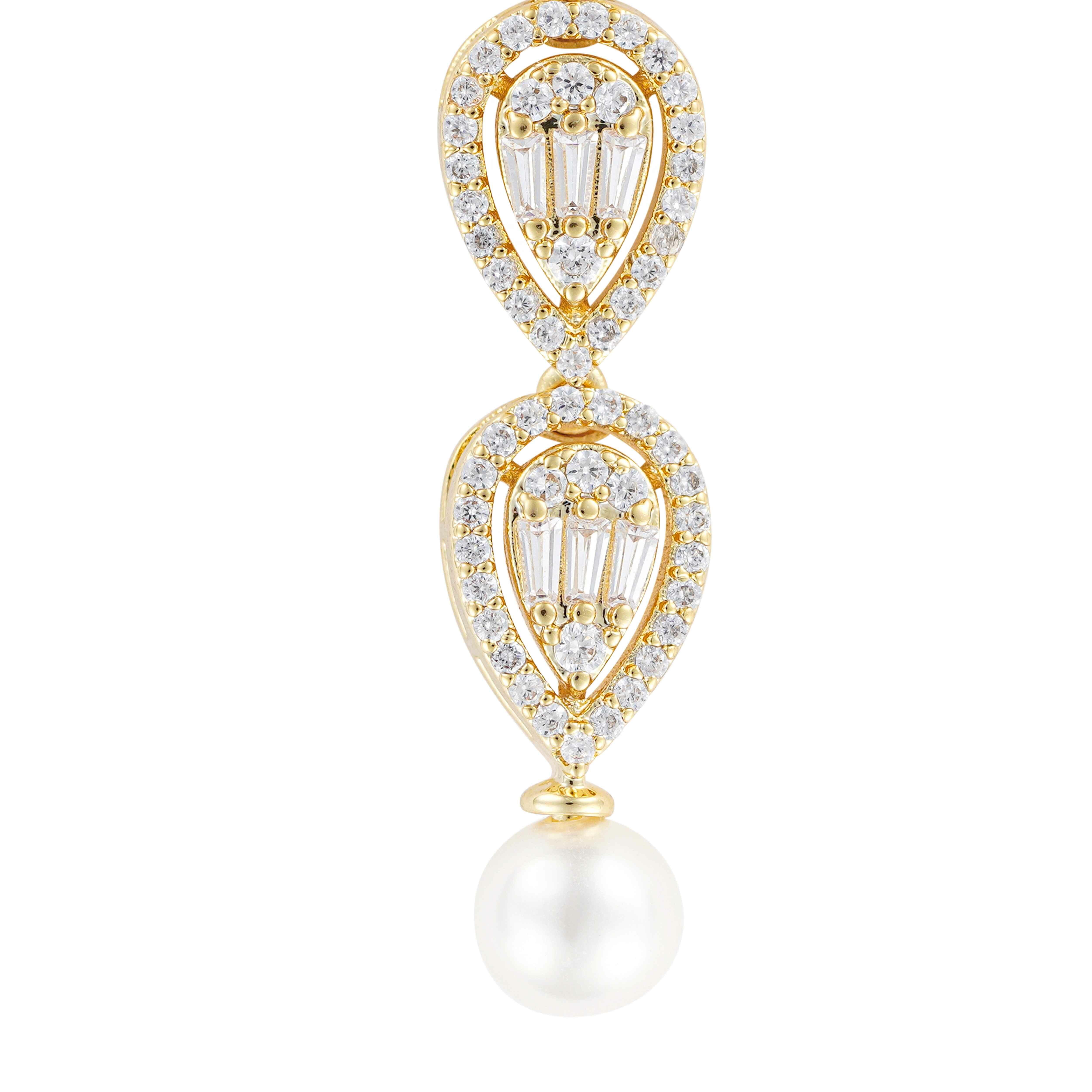 Crystal pearl Gold Earrings image 1