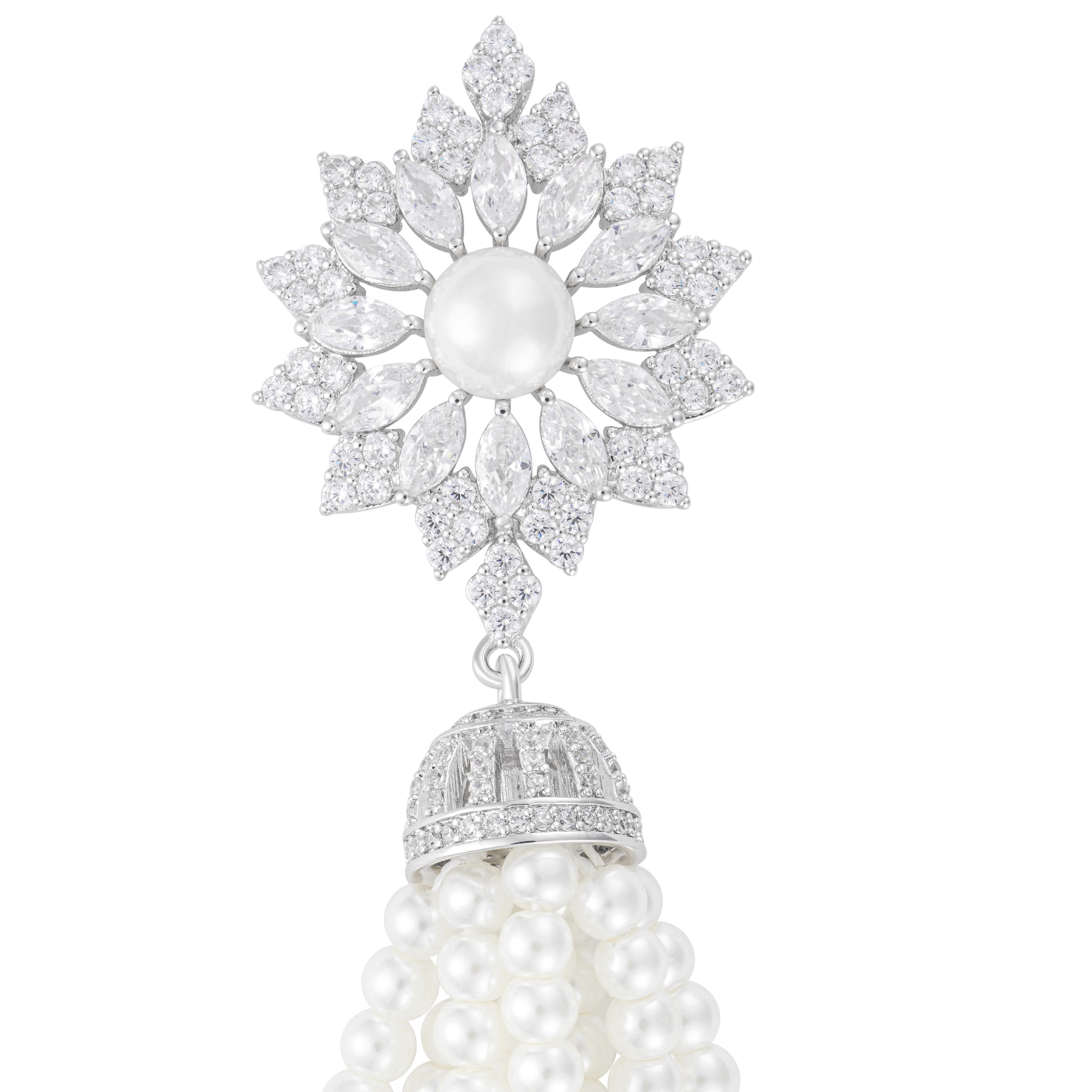 Silver Toned Pearl Earrings image 1