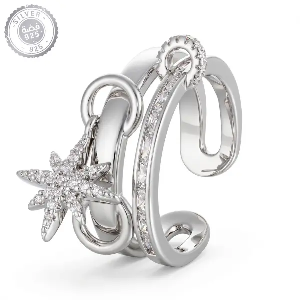 خاتم طبقتين فضة بنجمة متدلية image 0