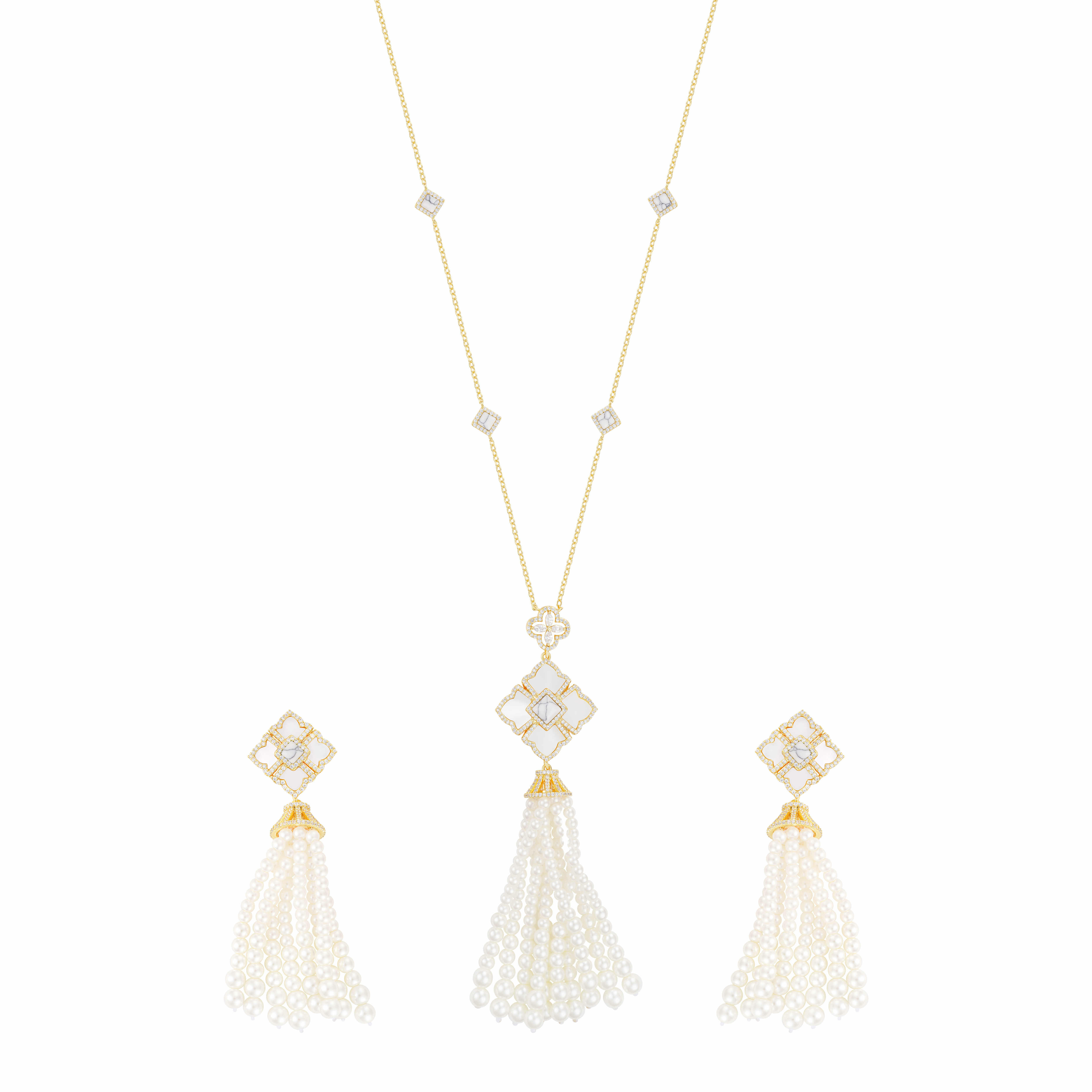 Gold Toned Pearl Necklace-Off-White image 0