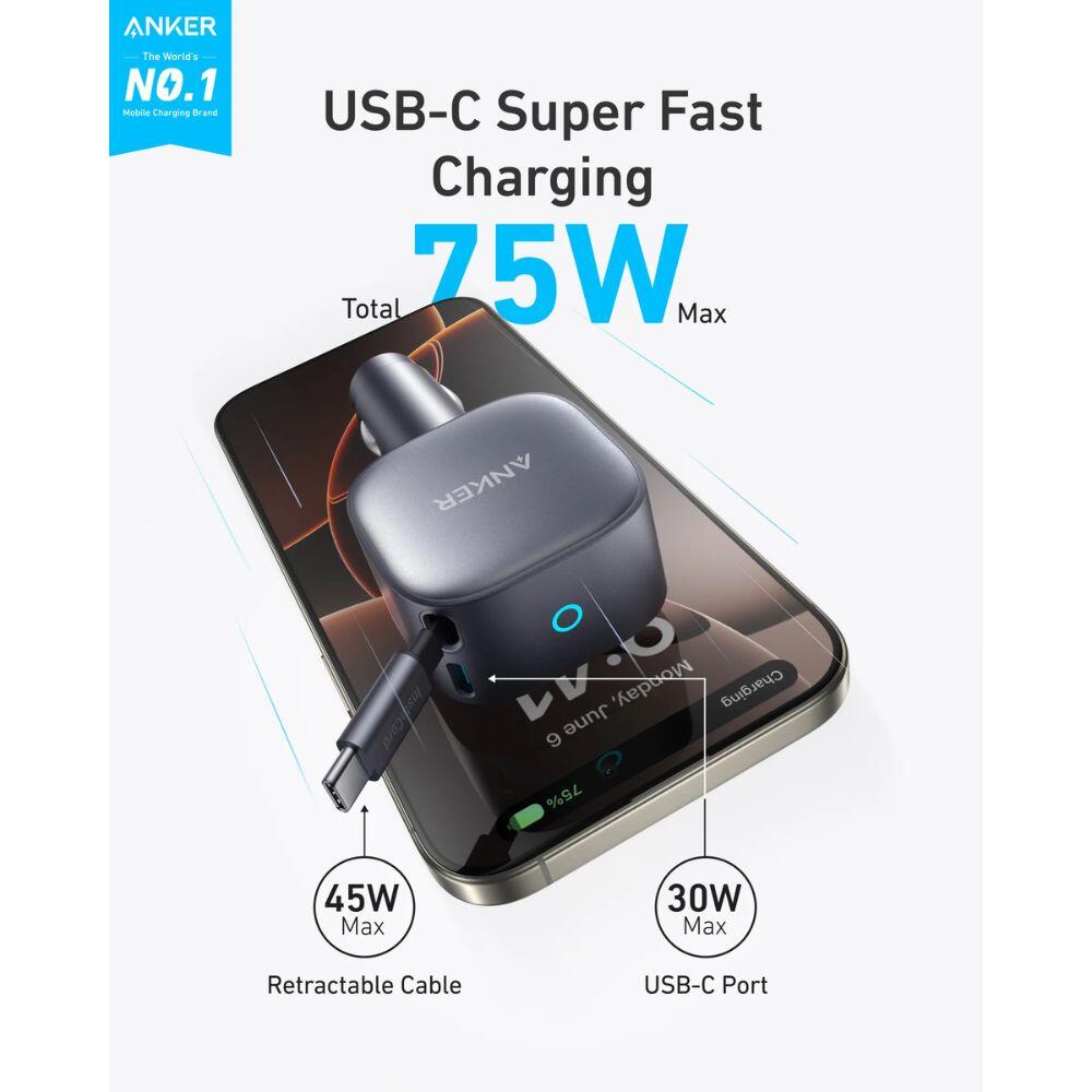 ANKER NANO CAR CHARGER 75W USBC WITH CABLE C image 1