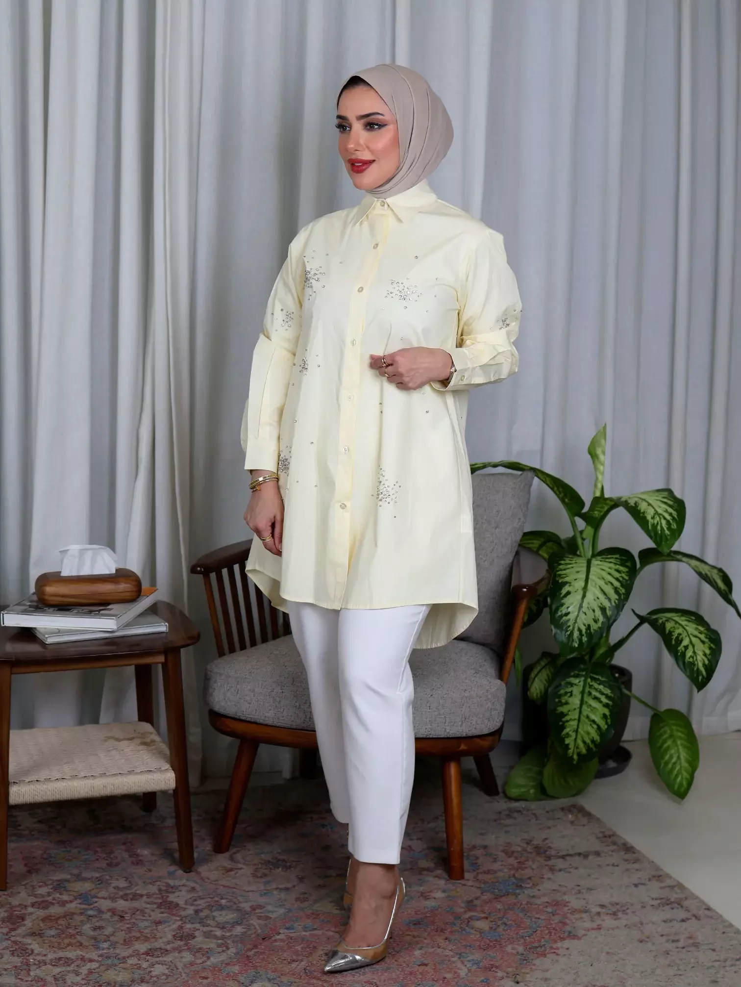 Attractive Cotton Shirt - Yellow - 1 image 1