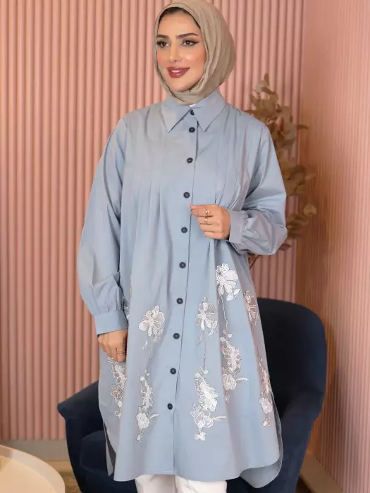 Long Cotton Shirt With Rose image 2
