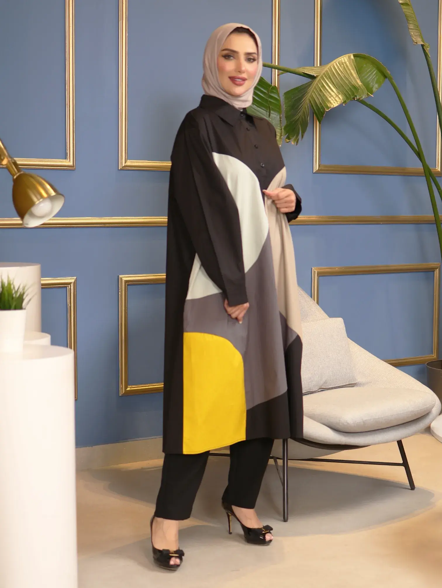 Four-color matching dress - Black - FS image 1