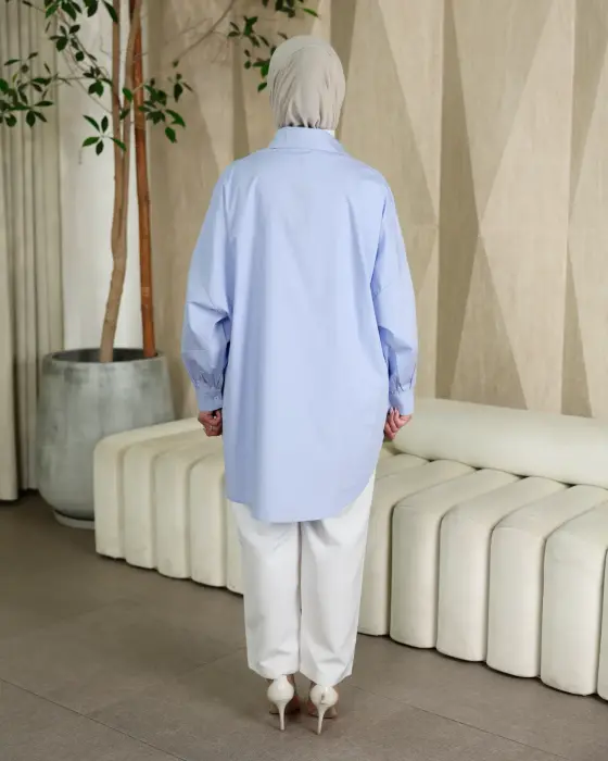 Cotton shirt with two roses-Cyan-FS image 2