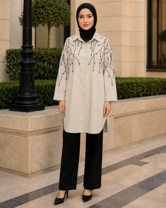 قميص من القطن البوبلين - بيج فاتح - FS image 0