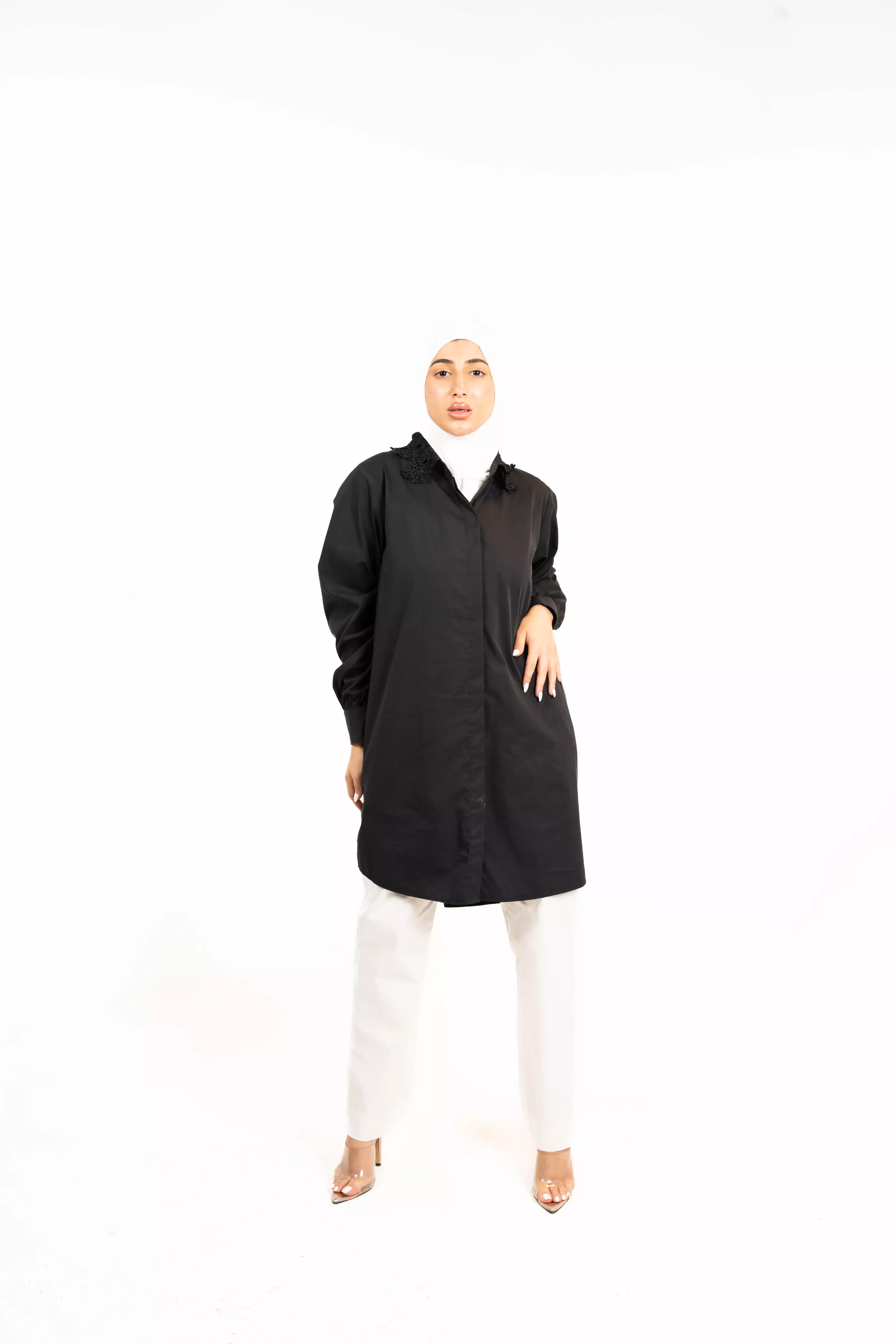 Cotton Shirt With Lace - Black - 2 image 0