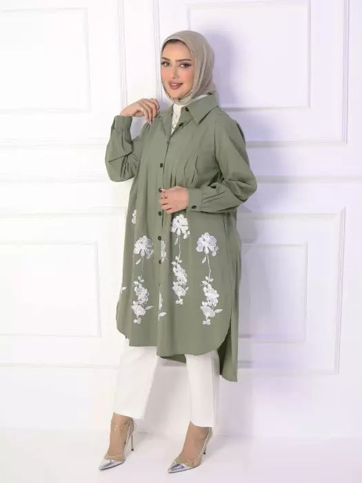 Long Cotton Shirt With Rose image 7