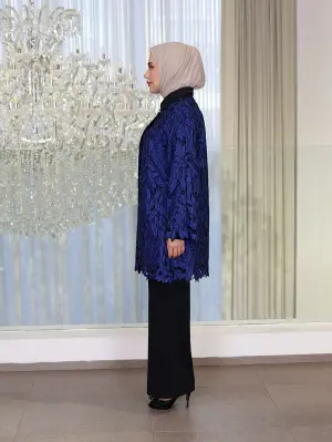 Jacket made of guipure lace-Navy-4 image 1