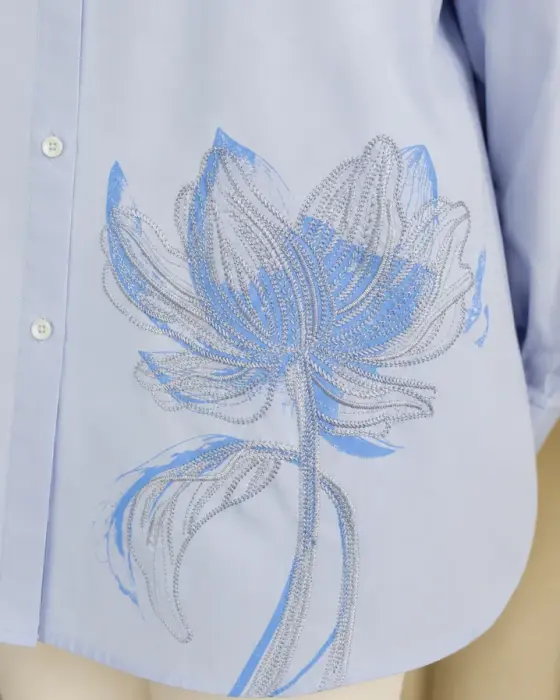 Cotton shirt with two roses-Cyan-FS image 3