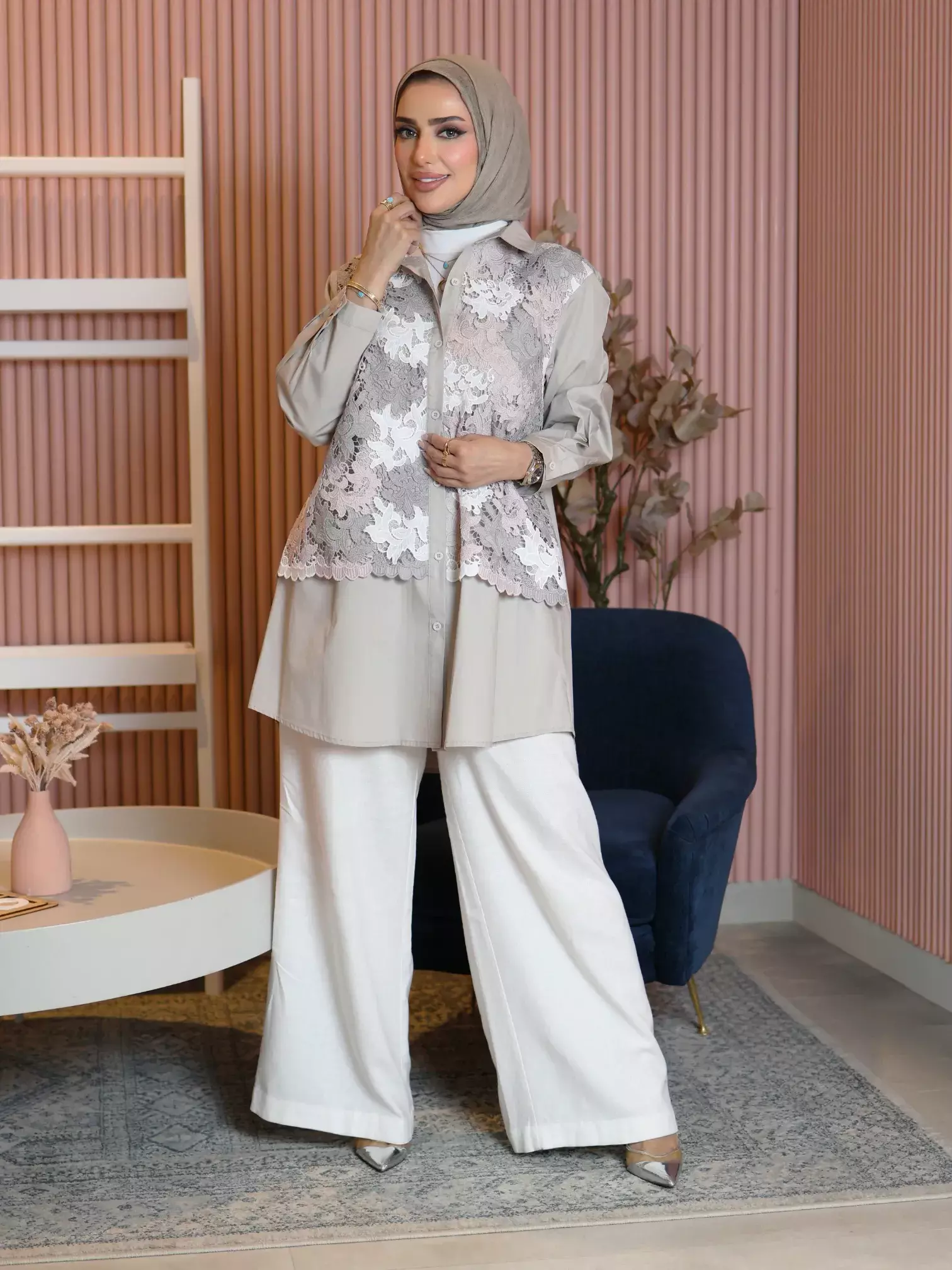 Cotton Shirt With Lace - Beige - 3 image 0