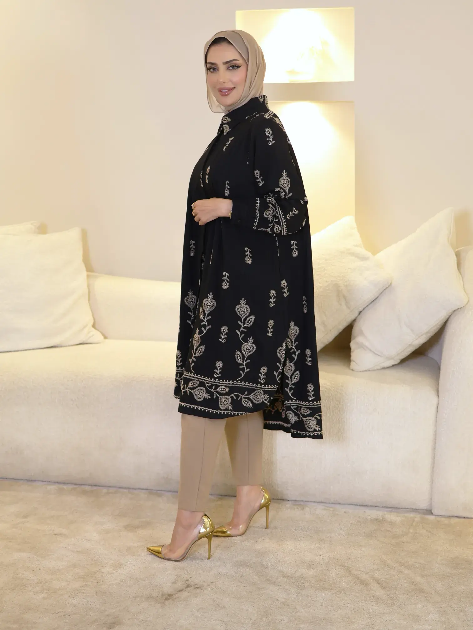 قميص طويل قطني فاخر - اسود - 1 image 1