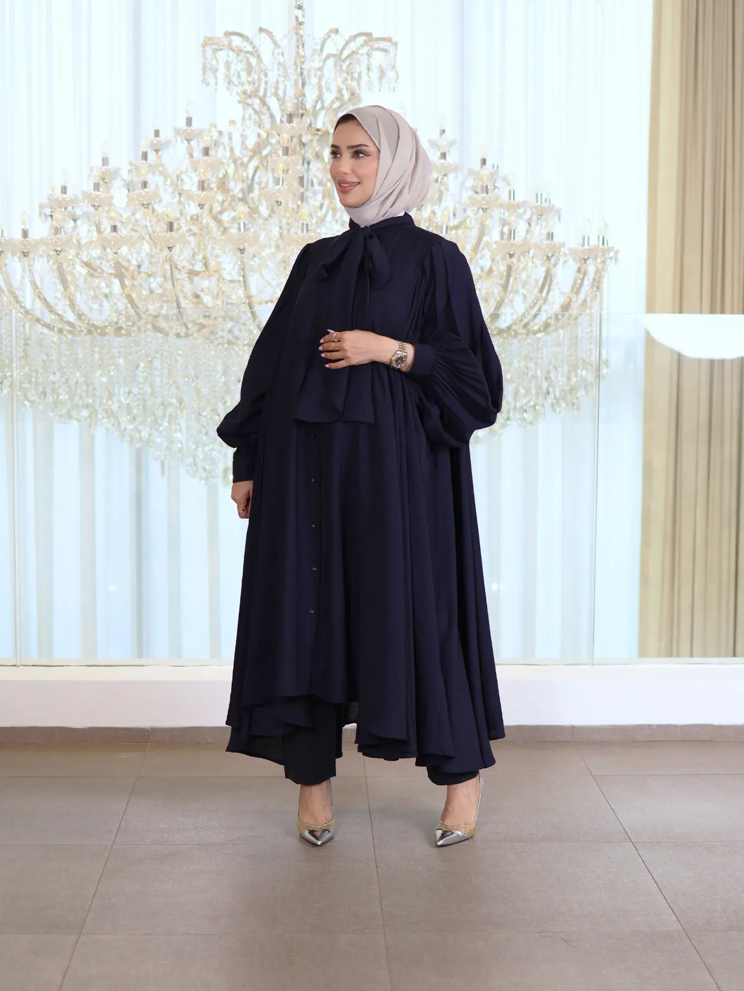 Short dress with scarf - Navy - FS image 0
