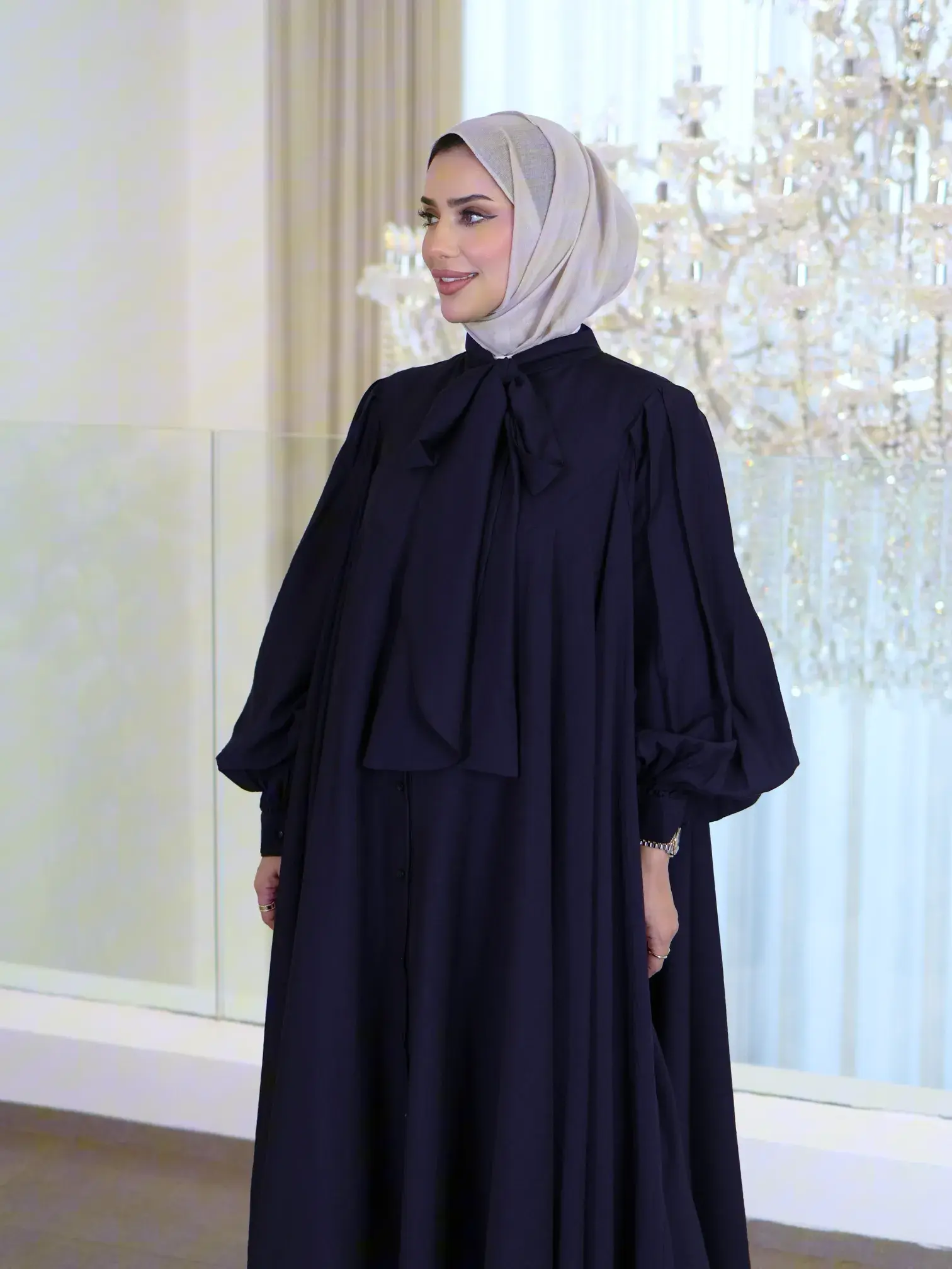 Short dress with scarf - Navy - FS image 2