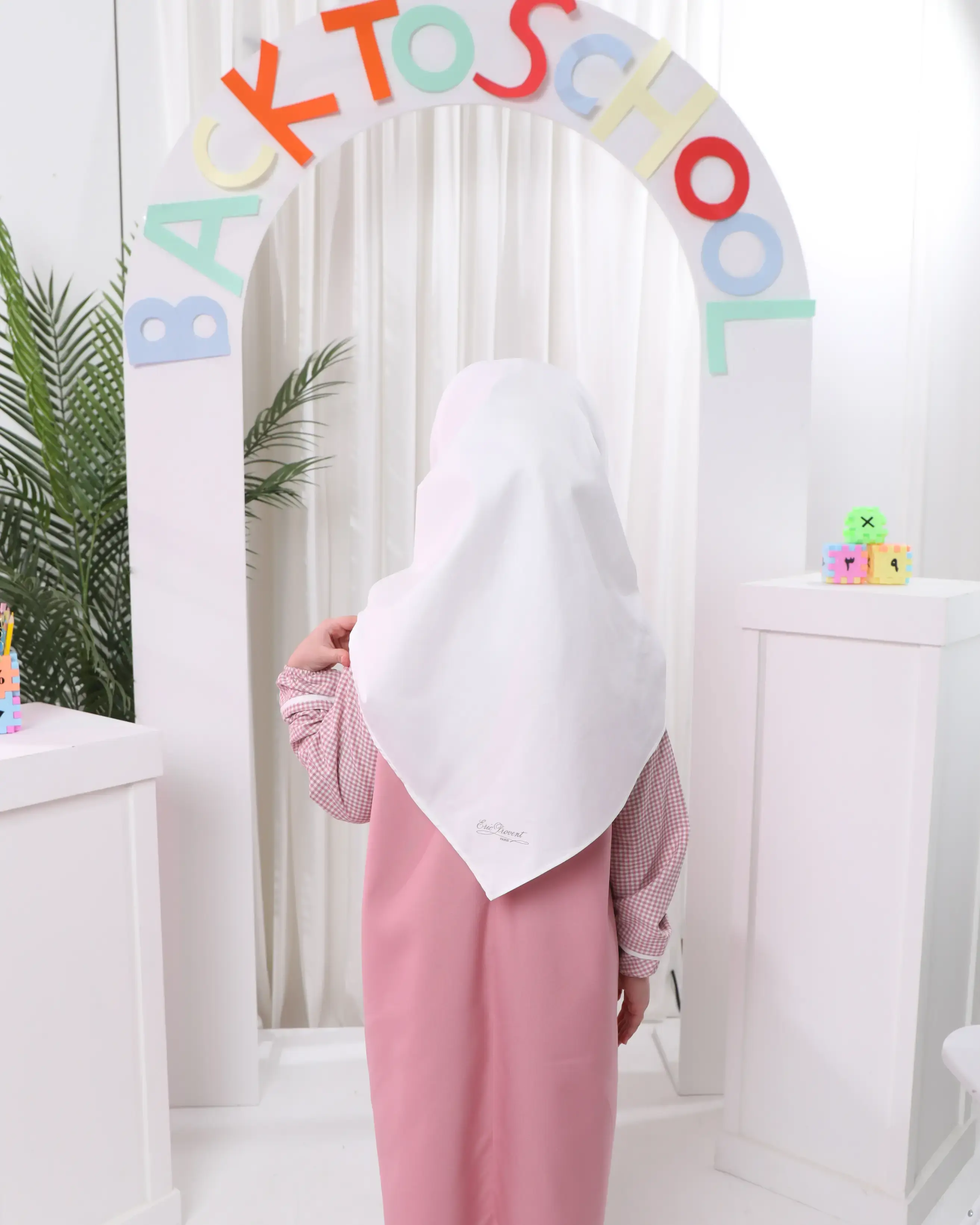 Cotton school hijab - Black print - FS image 1