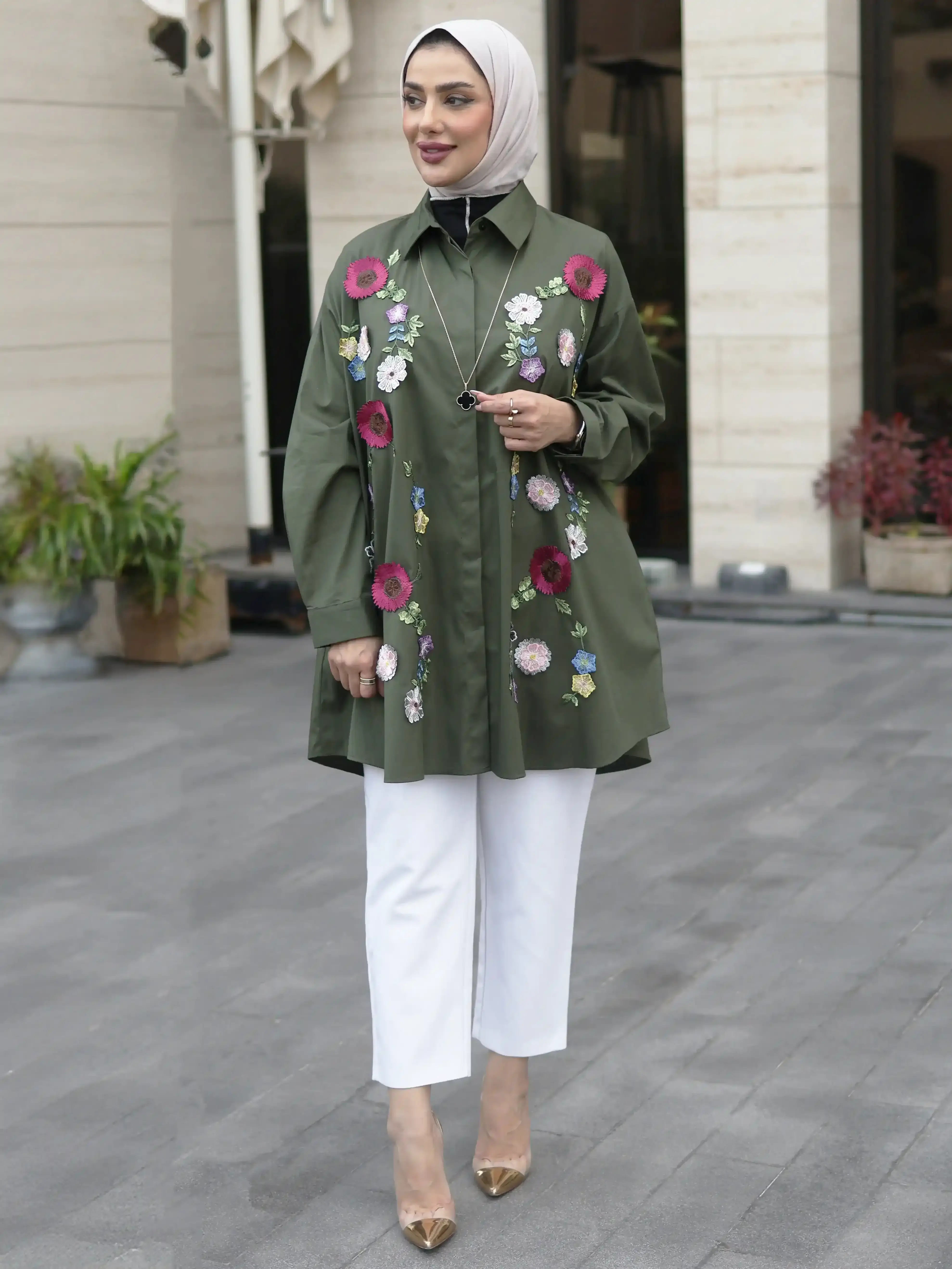 Elegant Cotton Shirt - Light Olive - FS image 0