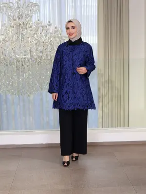 Jacket made of guipure lace-Navy-4 image 0