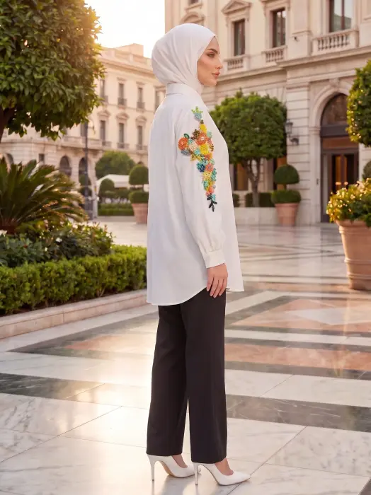 قميص من البوبلين المزين-اوف وايت-FS image 1