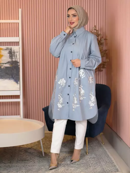 Long Cotton Shirt With Rose image 1