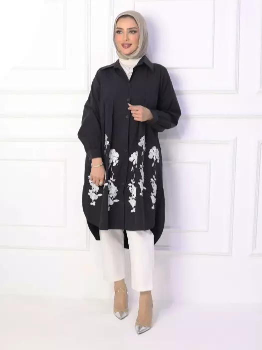 Long Cotton Shirt With Rose image 3