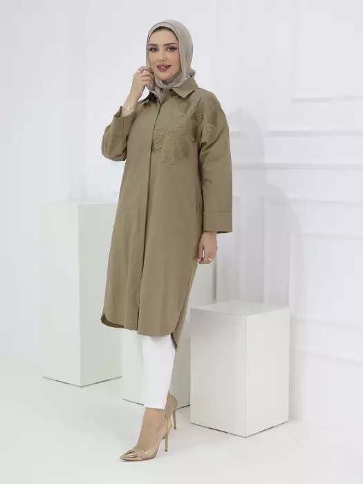 قميص طويل مع تطريز - بيج كموني - 2 image 0