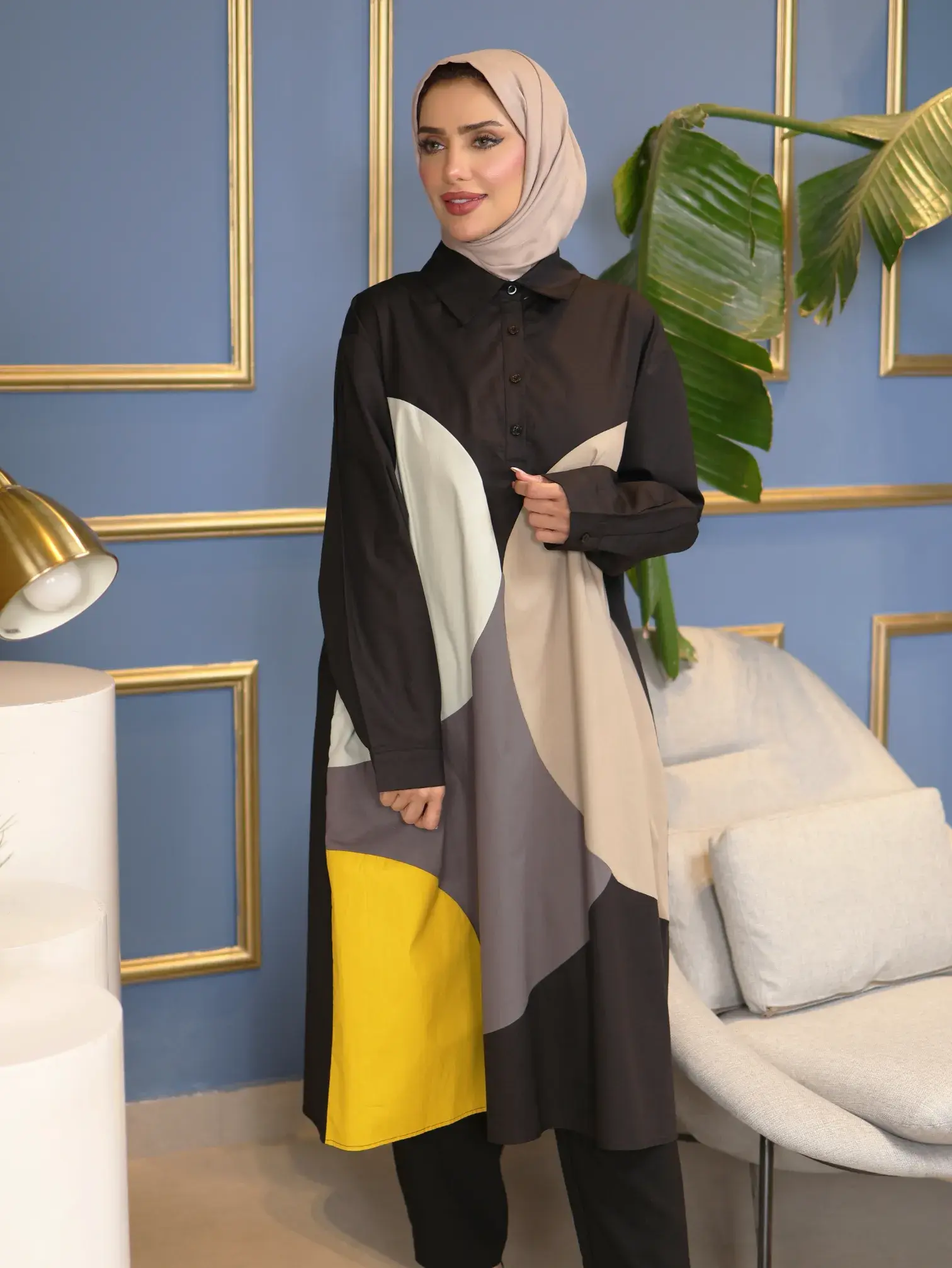Four-color matching dress - Black - FS image 3