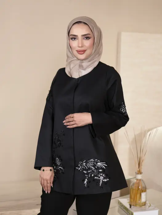جاكيت مزين بتطريزات - اسود - 4 image 1